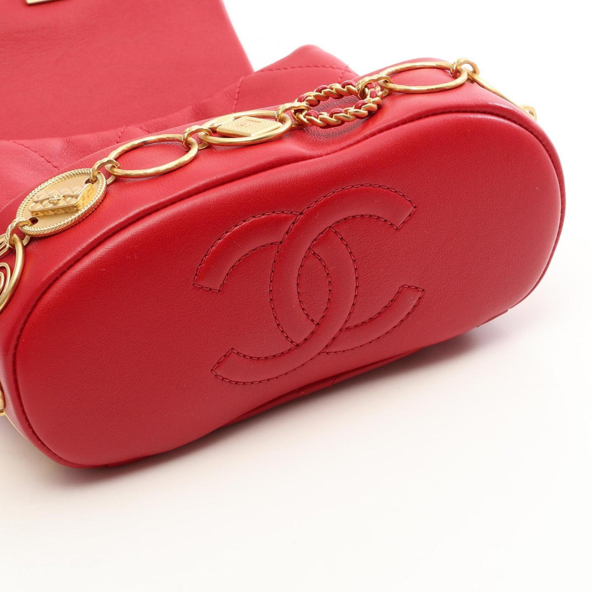 Chanel Red Color Leather Backpack Handbag (Pre-Owned)