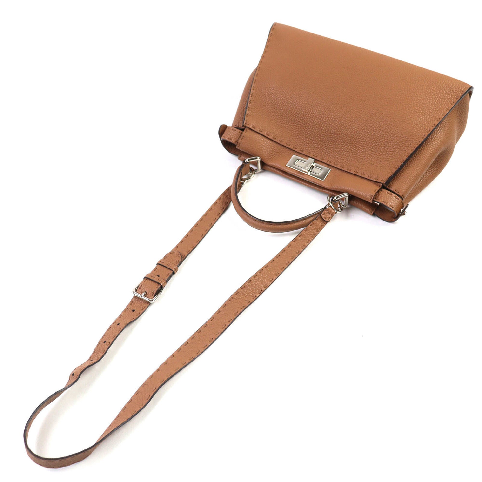 Fendi Peekaboo Brown Leather Handbag Shoulder Bag (Pre-Owned)