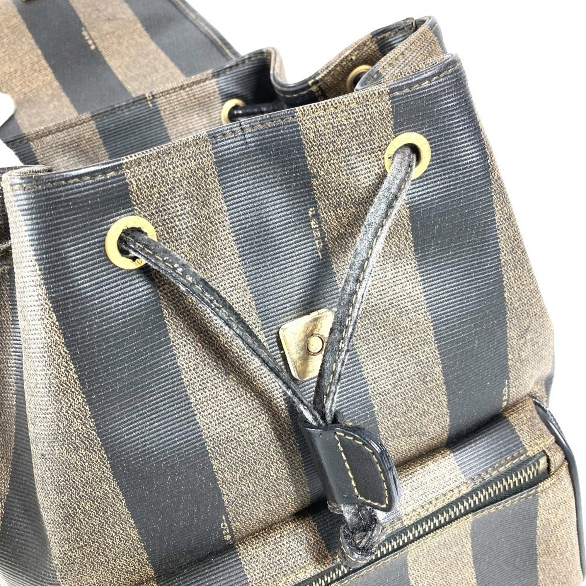 Fendi Pequin Black Khaki Pvc Leather Backpack (Pre-Owned)