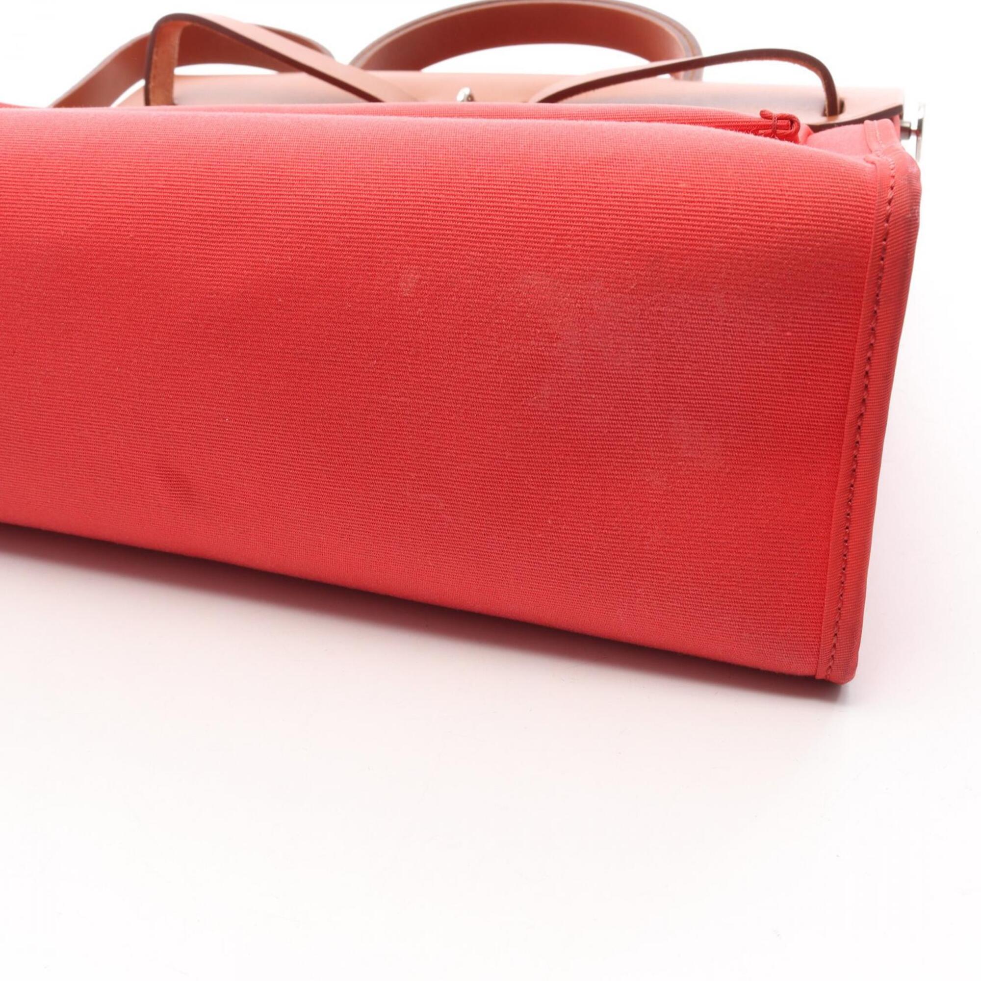 Hermes Brown Red Color Rose Jaipur Canvas Leather Handbag (Pre-Owned)