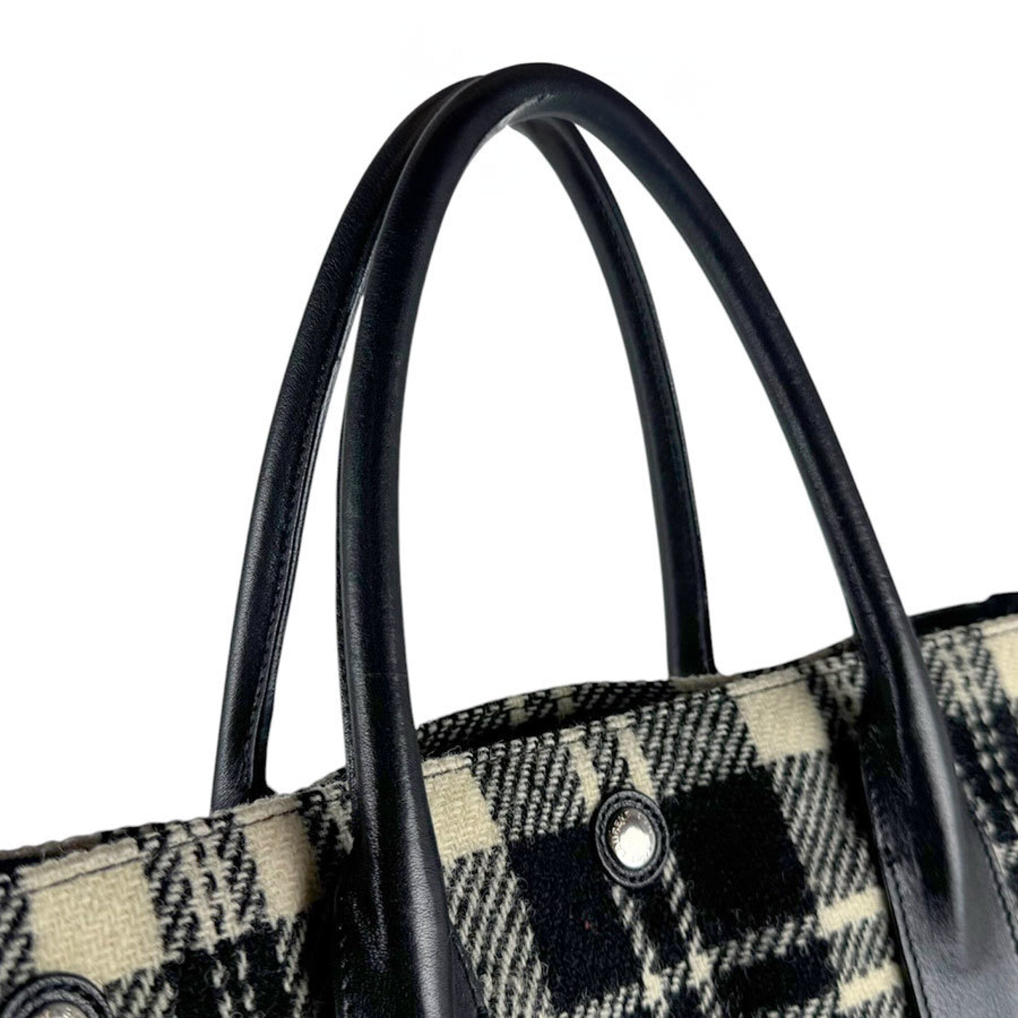 Saint Laurent Black White Leather Cotton Handbag Tote Bag (Pre-Owned)