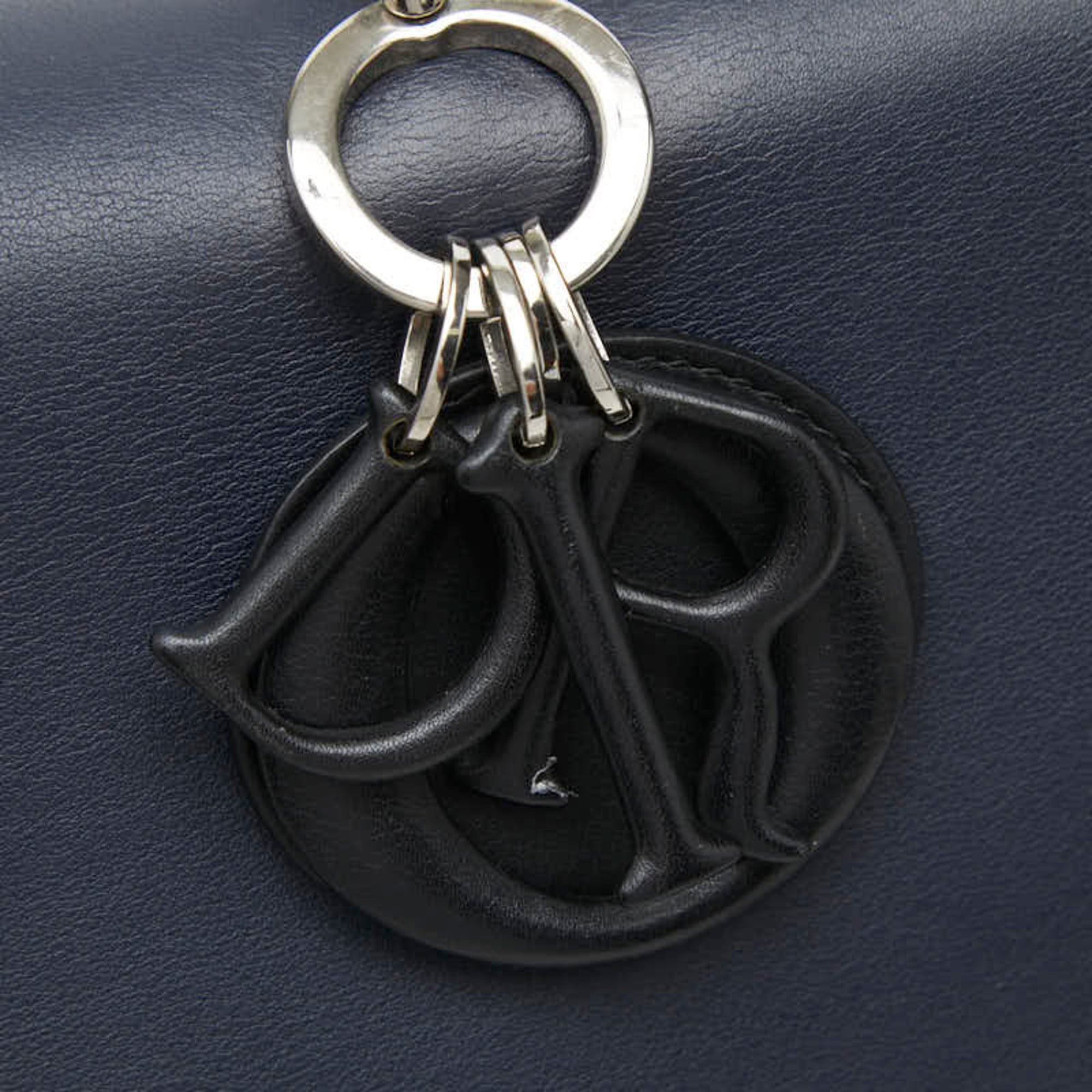Christian Dior Navy Silver Leather Handbag Shoulder Bag (Pre-Owned)