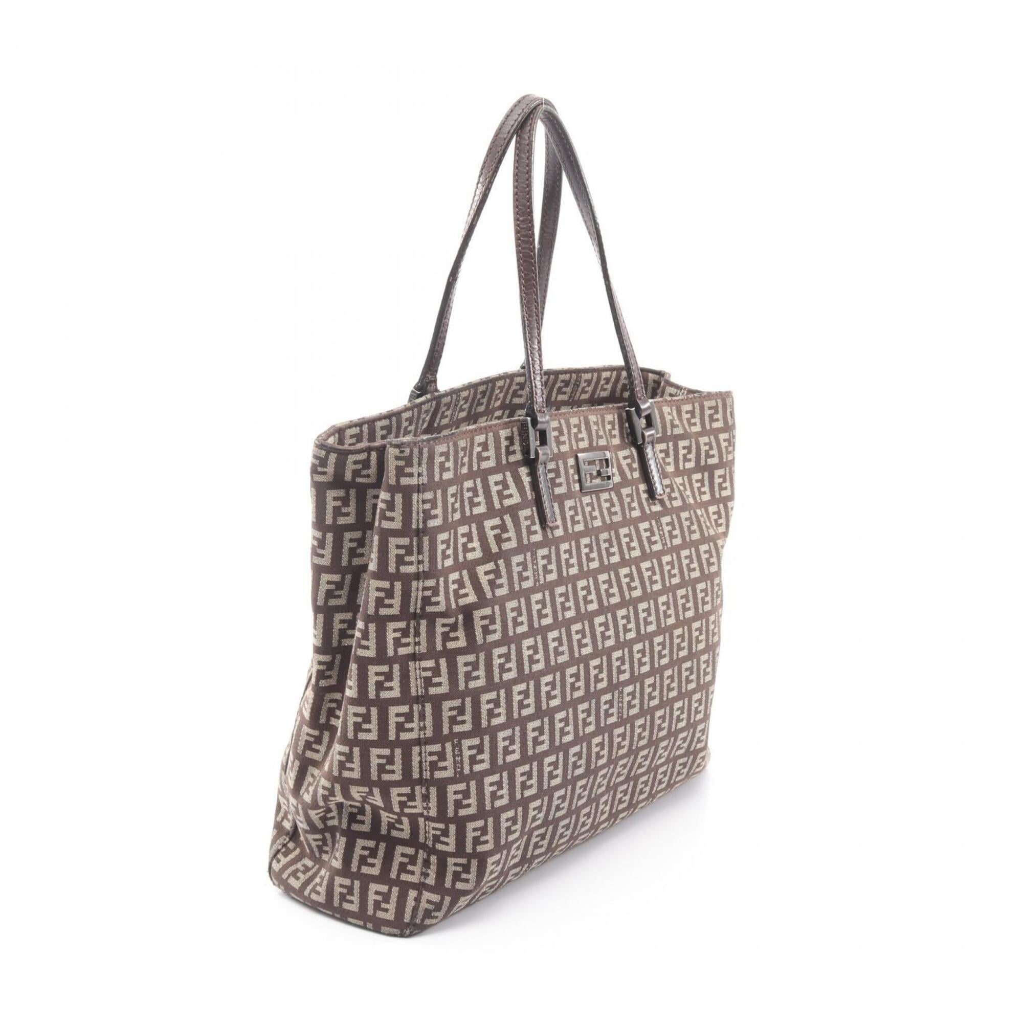 Fendi Beige Brown Canvas Leather Handbag Tote Bag (Pre-Owned)