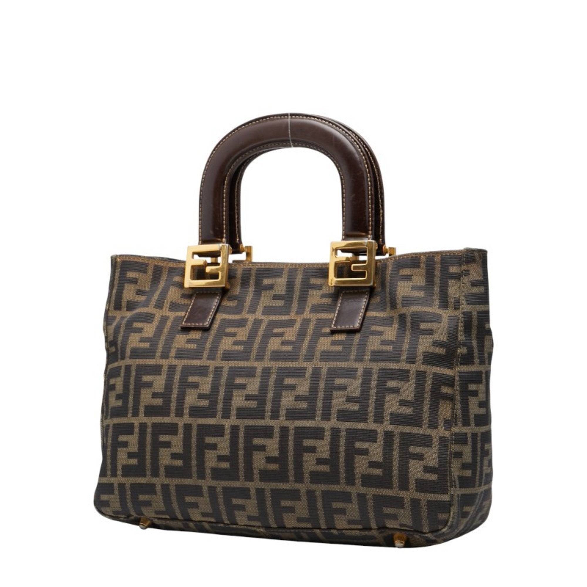 Fendi Black Brown Canvas Leather Handbag (Pre-Owned)