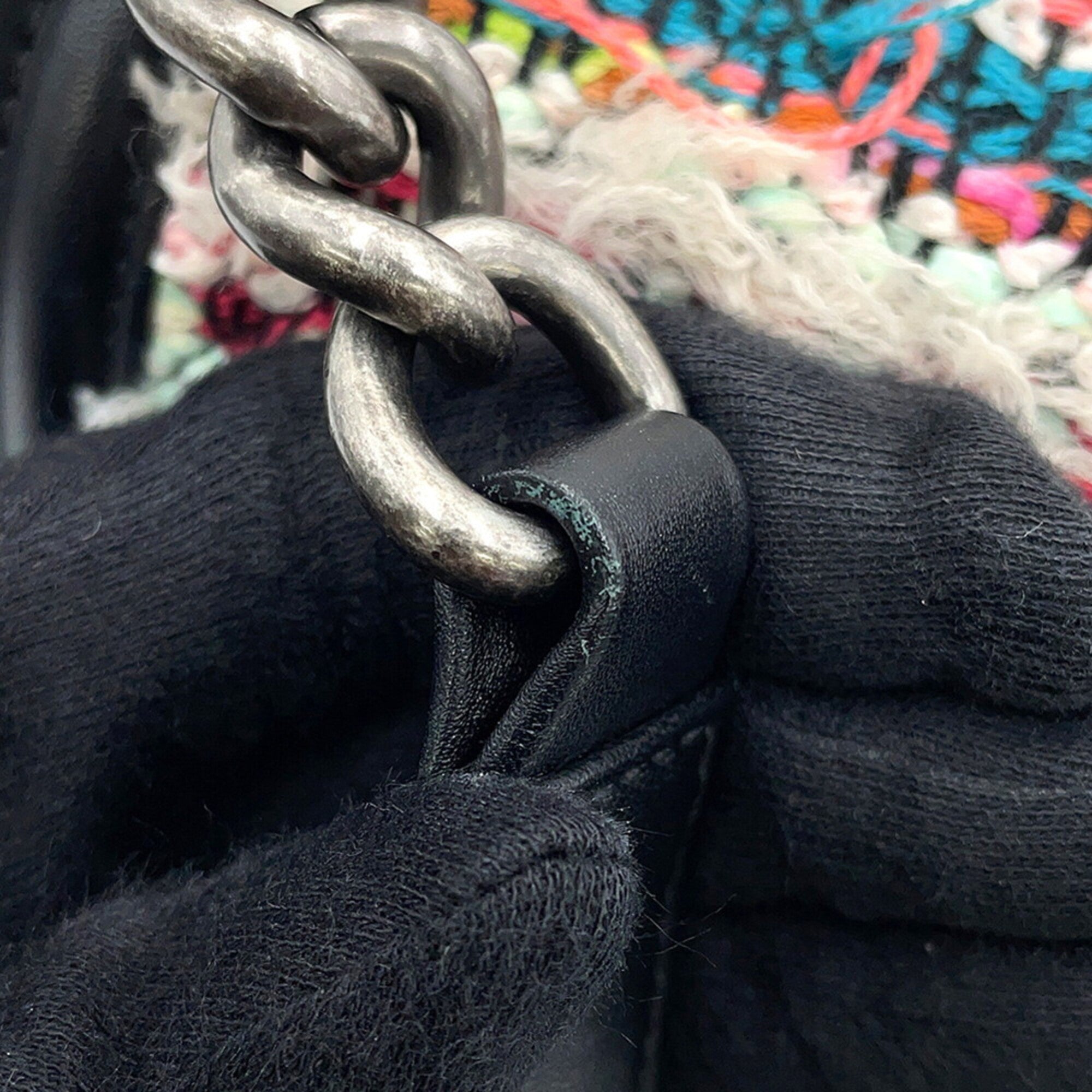 Chanel Black Multi-Color Tweed Leather Handbag Shoulder Bag (Pre-Owned)