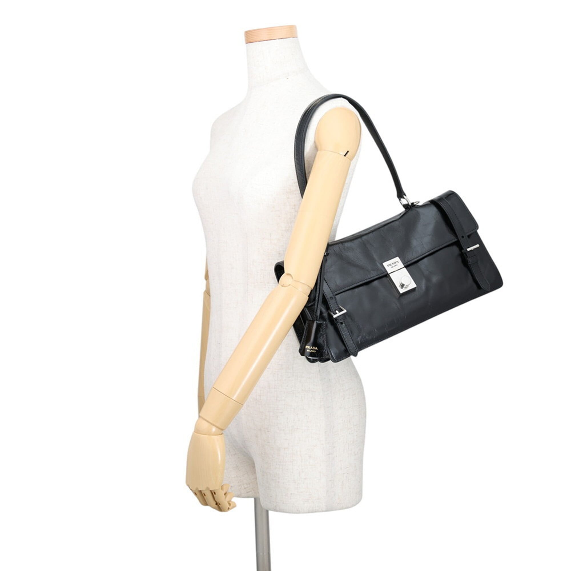 Prada Black Leather Handbag Shoulder Bag (Pre-Owned)