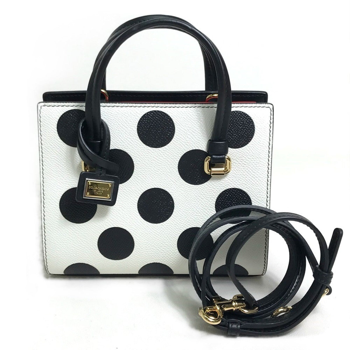 Dolce & Gabbana Black Red Color White Leather Handbag Shoulder Bag (Pre-Owned)