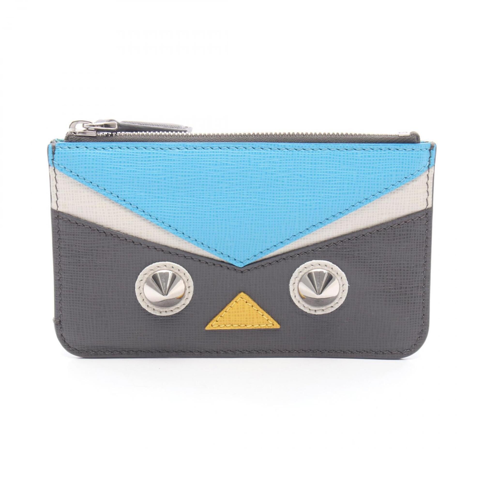Fendi Blue Gray Multi-Color Leather Coin Purse/Coin Case (Pre-Owned)