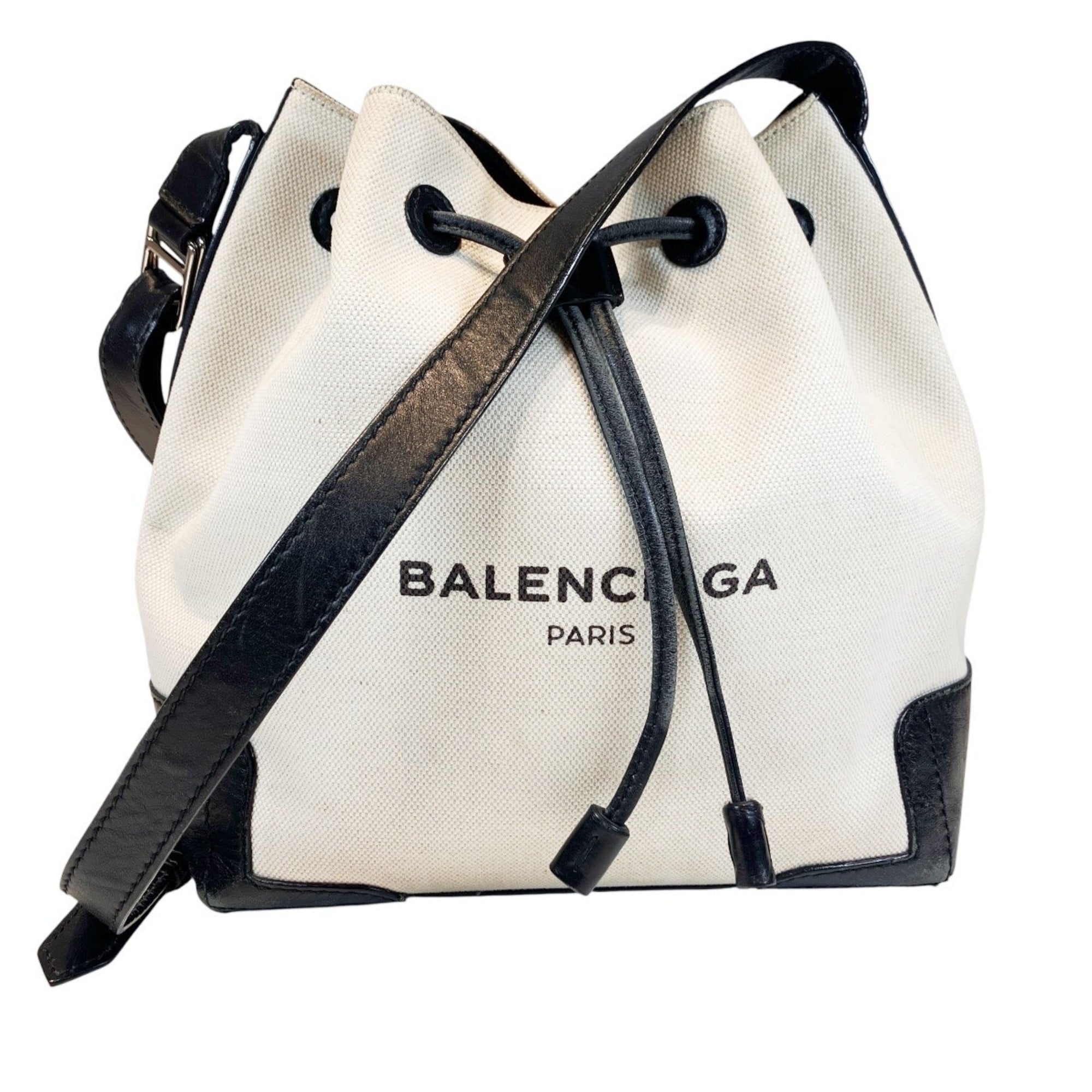 Balenciaga Black White Canvas Leather Shoulder Bag (Pre-Owned)