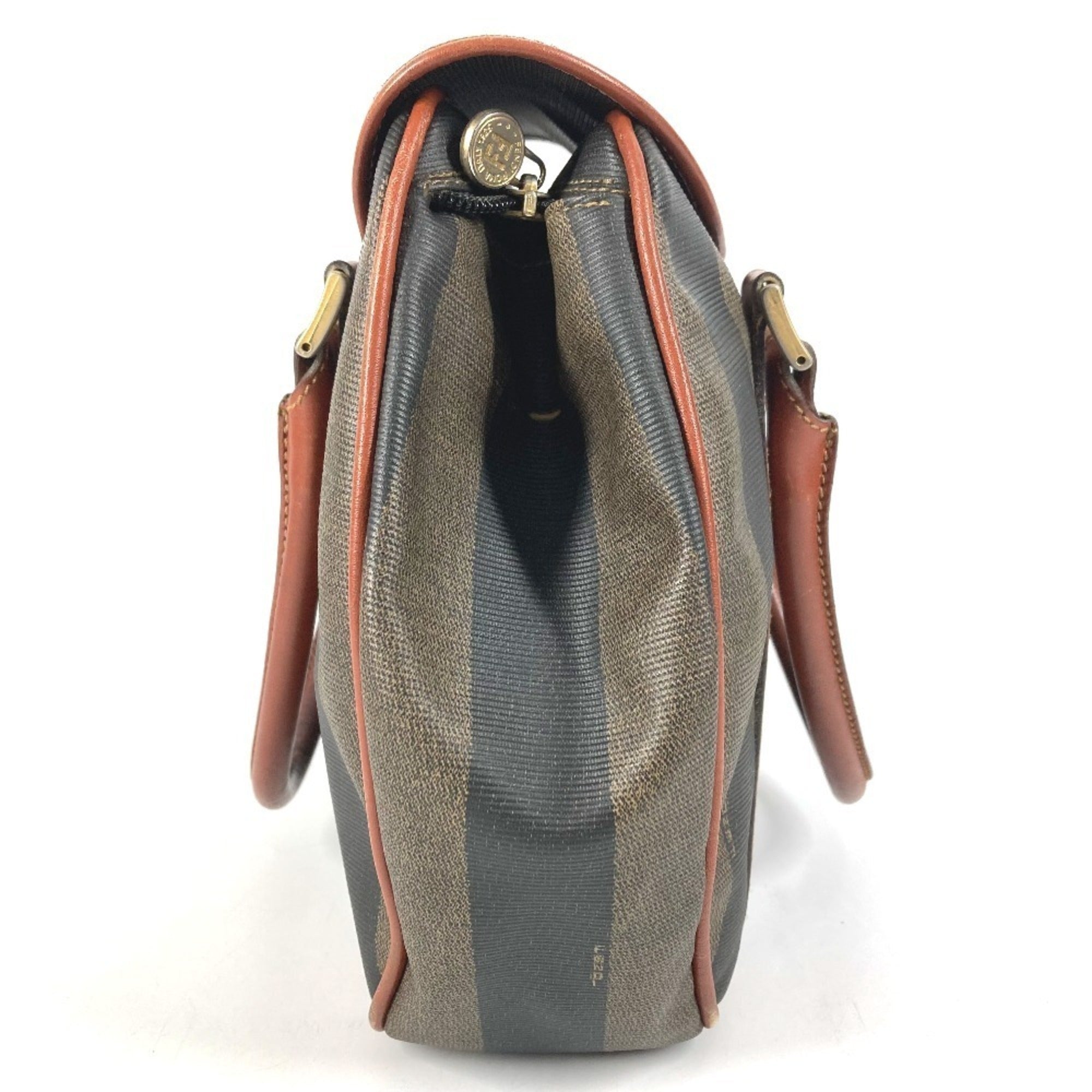 Fendi Pequin Brown Khaki Pvc Leather Handbag Tote Bag (Pre-Owned)
