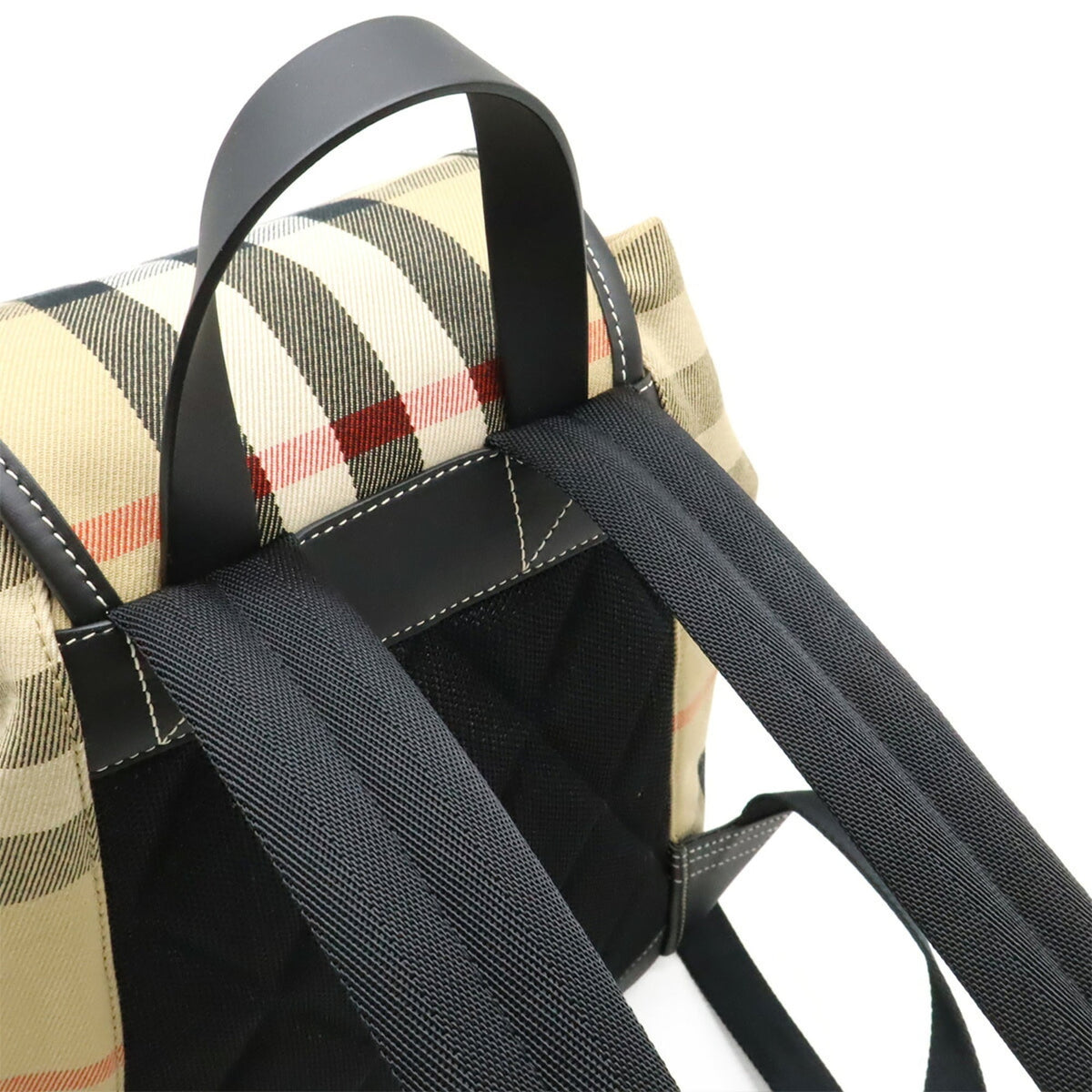 Burberry Beige Dark Brown Red Color Canvas Leather Backpack (Pre-Owned)