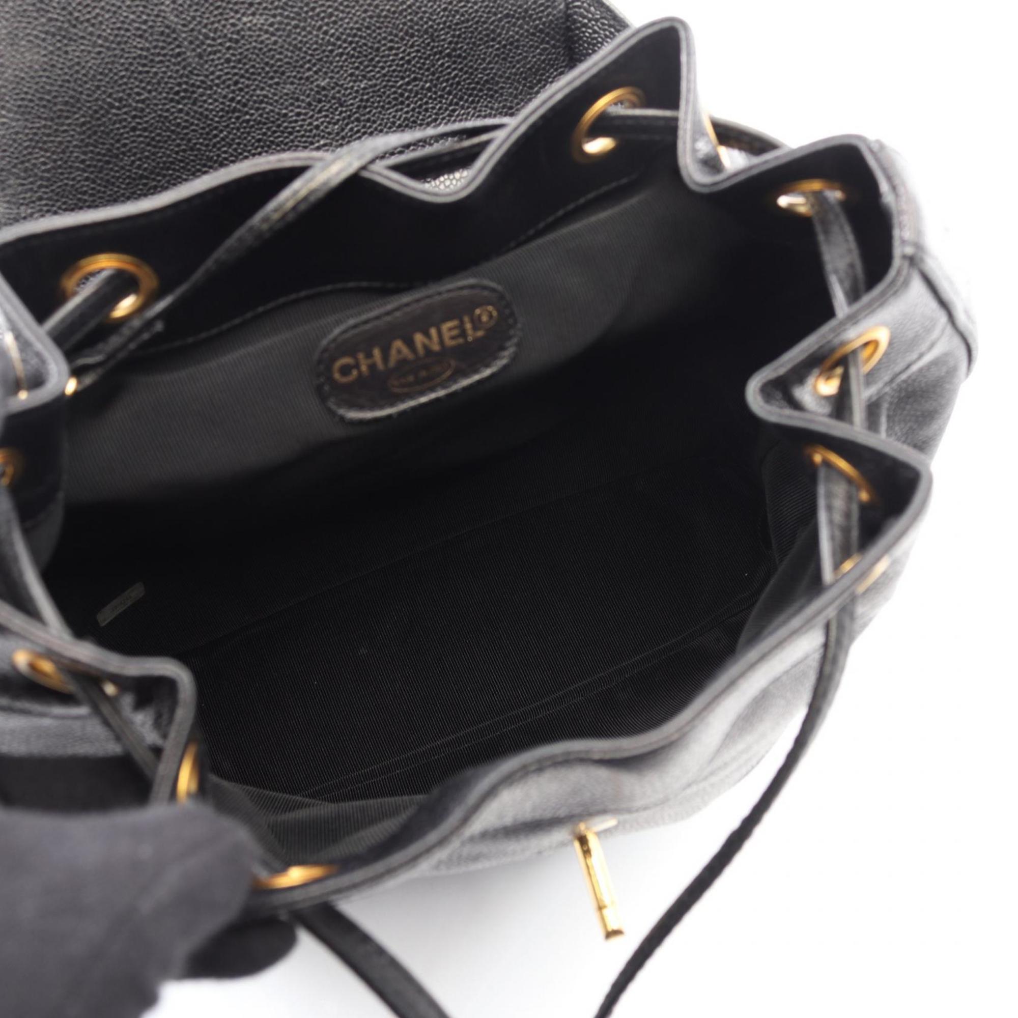 Chanel Black Grained Calfskin Backpack Handbag (Pre-Owned)