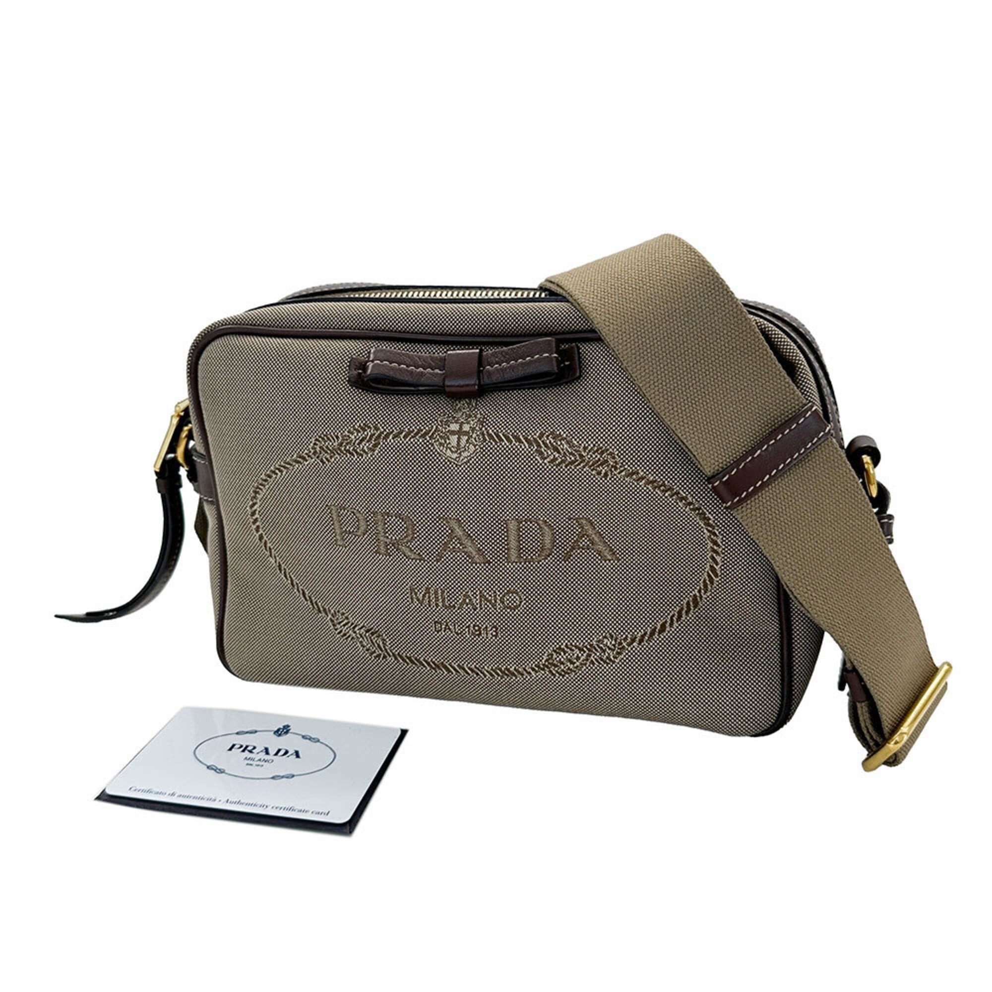 Prada Beige Brown Nylon Canvas Handbag Shoulder Bag (Pre-Owned)