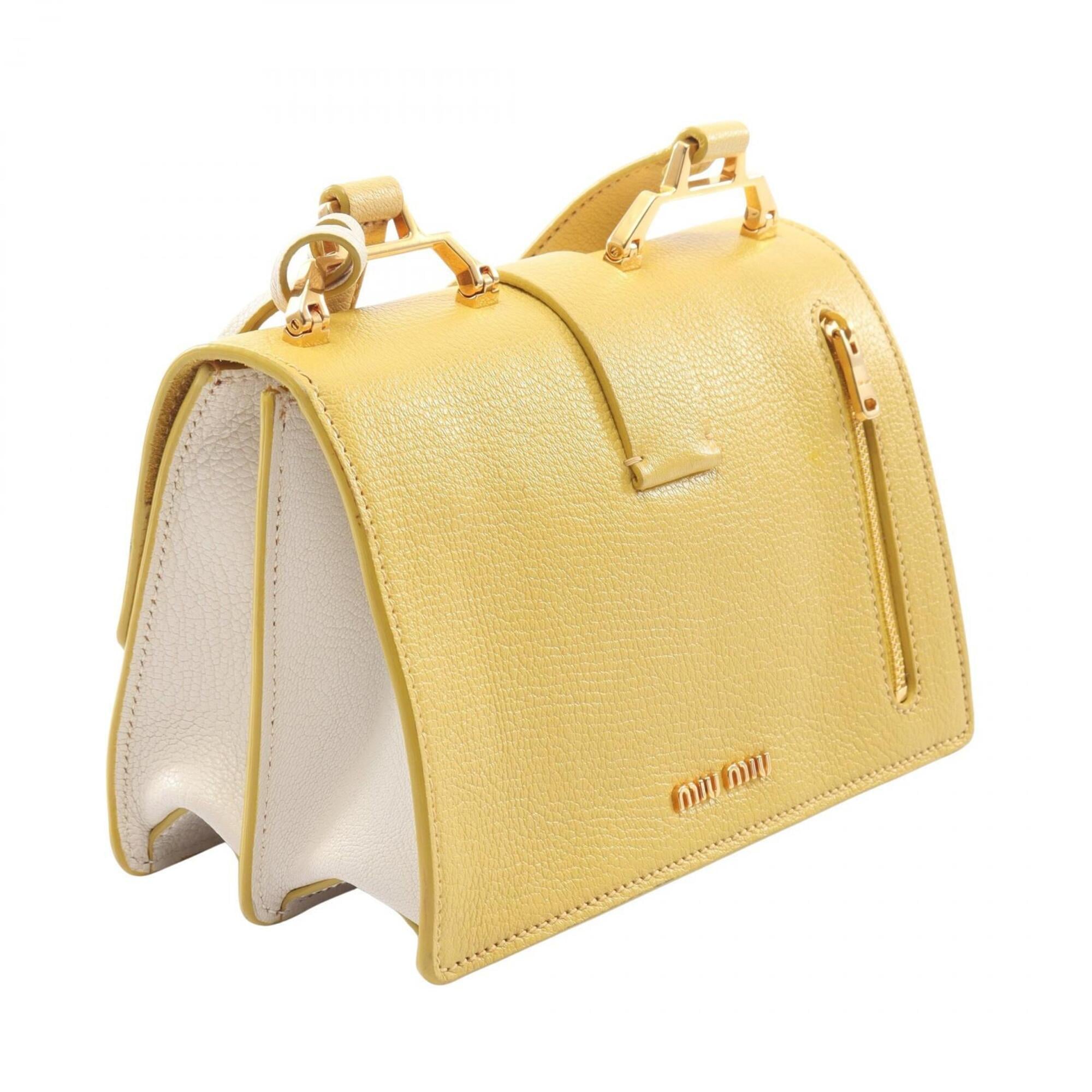 Miu Miu White Yellow Leather Handbag Shoulder Bag (Pre-Owned)