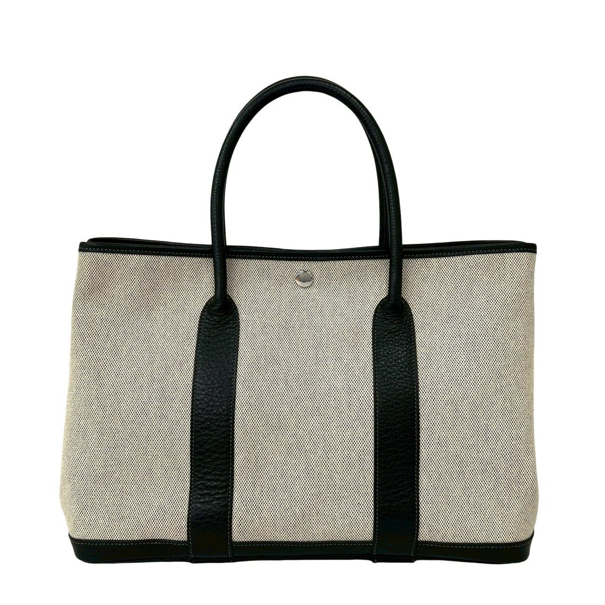 Hermes Black Gray Toile H Leather Tote Bag (Pre-Owned)