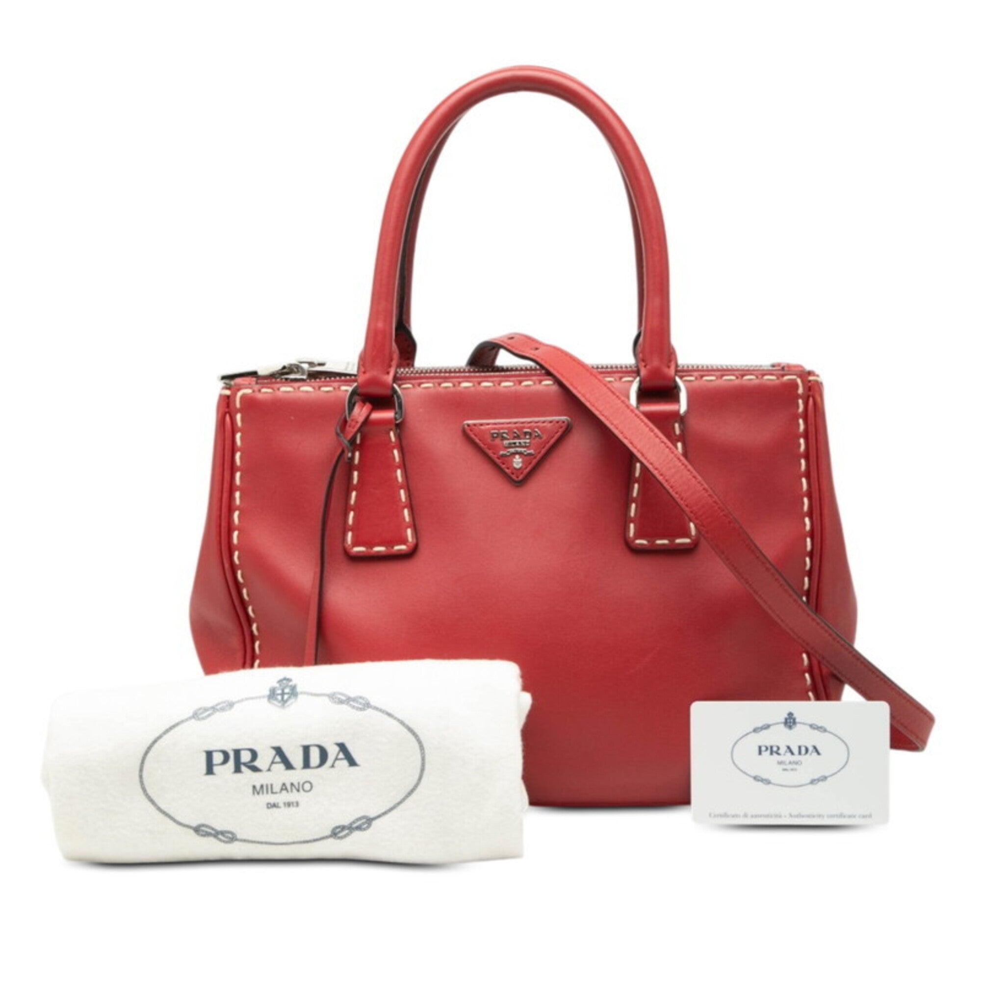 Prada Red Color Leather Handbag Shoulder Bag (Pre-Owned)