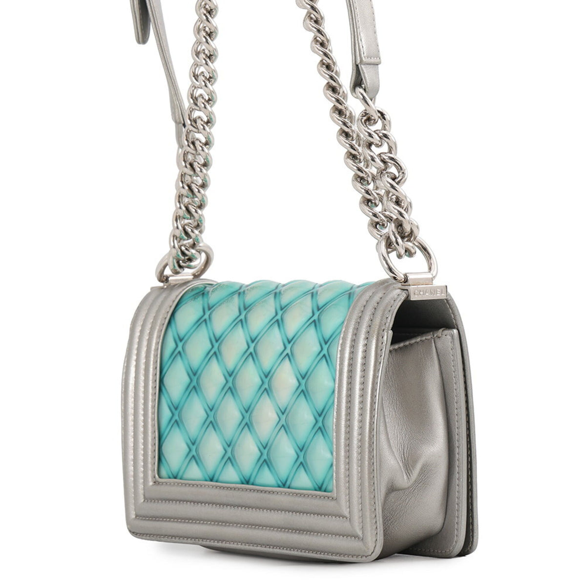 Chanel Matelasse Silver Turquoise Leather Handbag Shoulder Bag (Pre-Owned)