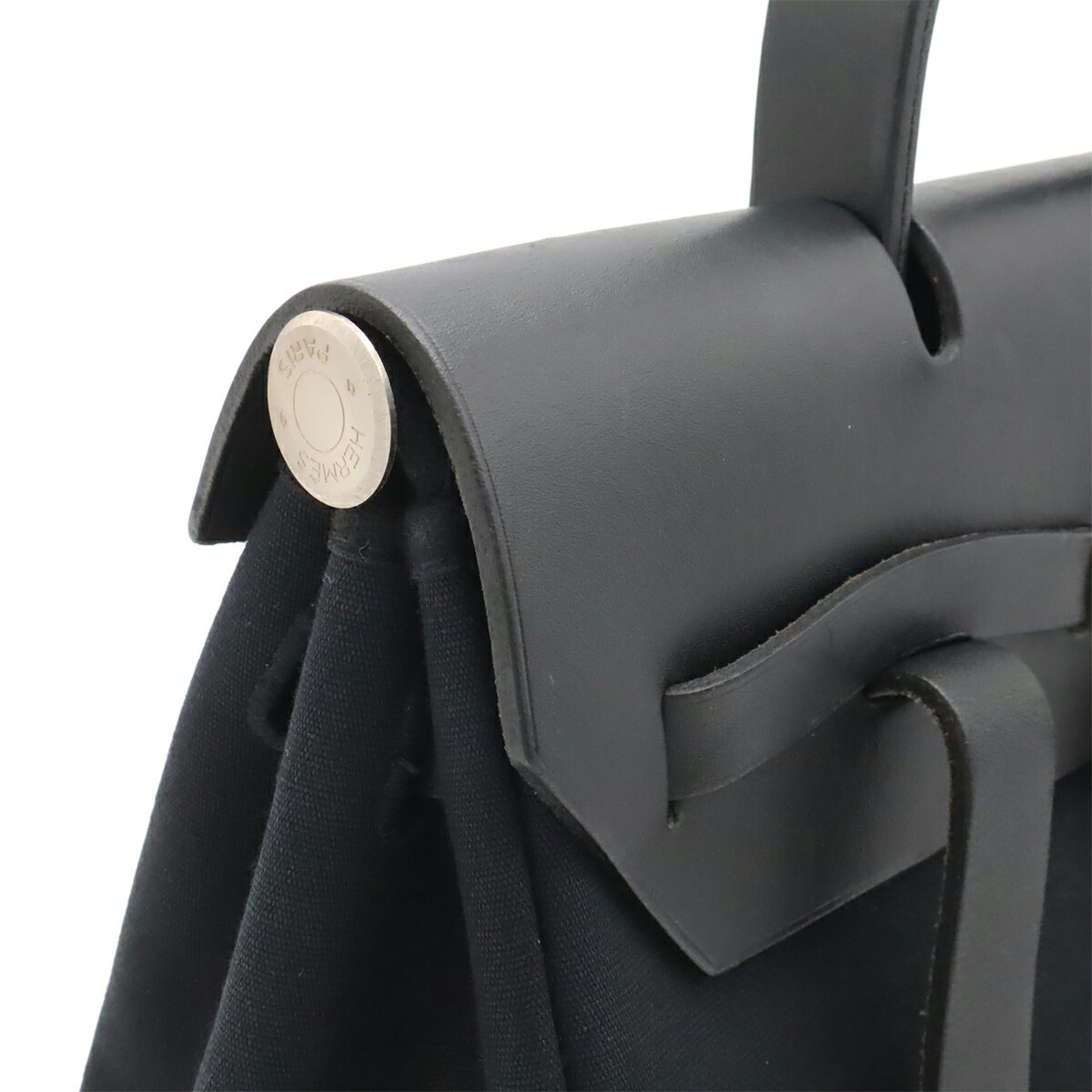 Hermes Black Toile Officier Leather Backpack Handbag (Pre-Owned)