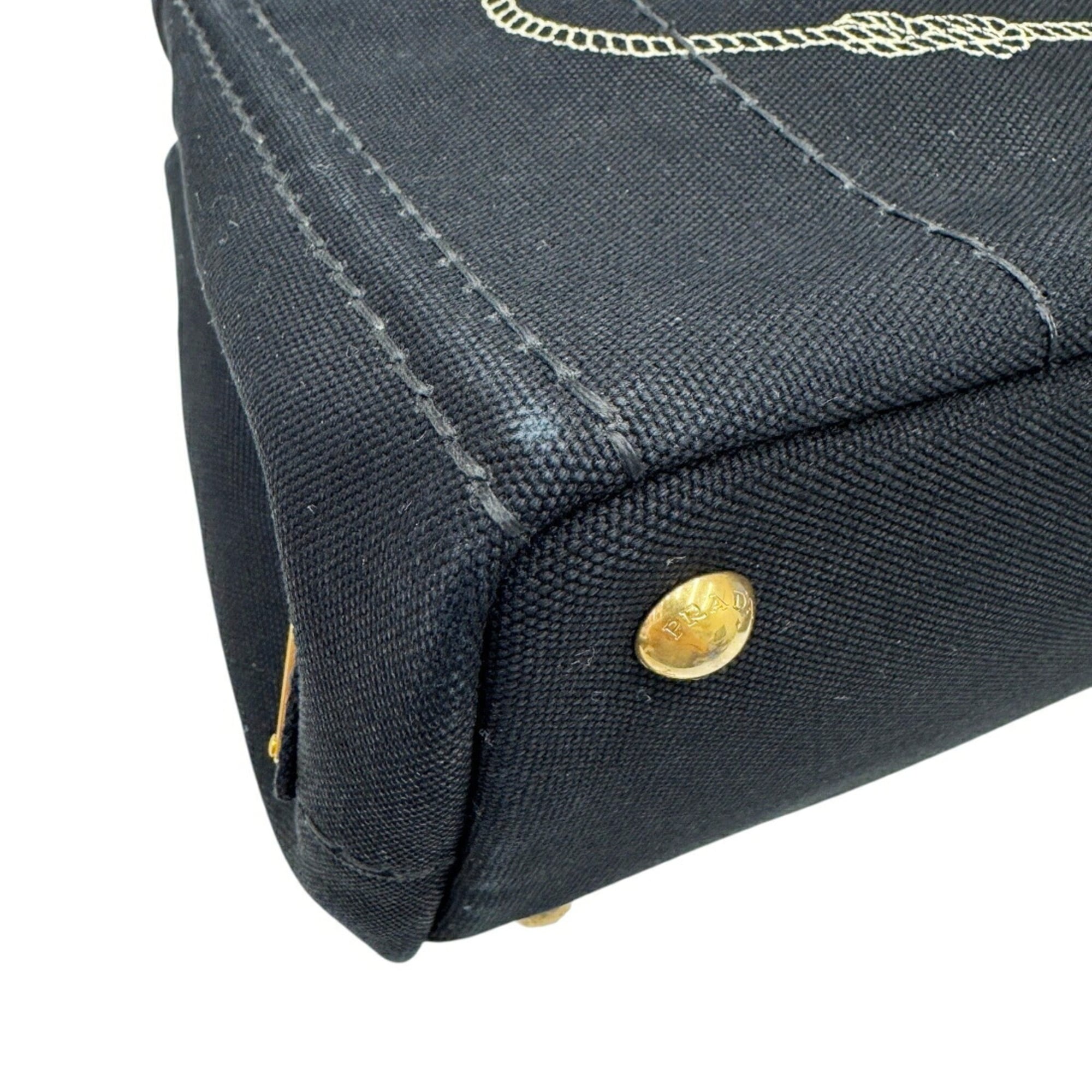 Prada Black White Canvas Handbag Shoulder Bag (Pre-Owned)