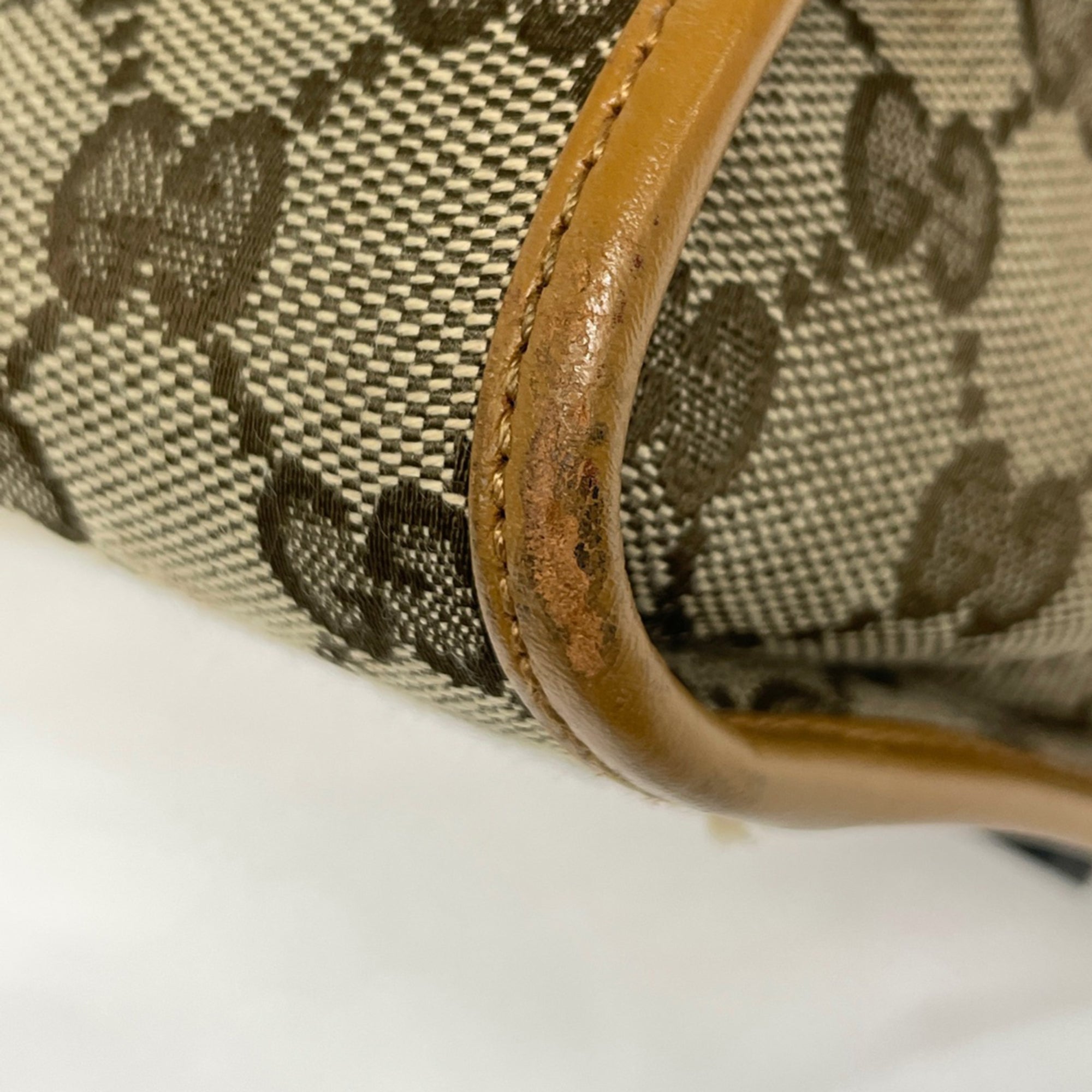 Gucci Beige Brown Gg Canvas Leather Shoulder Bag (Pre-Owned)
