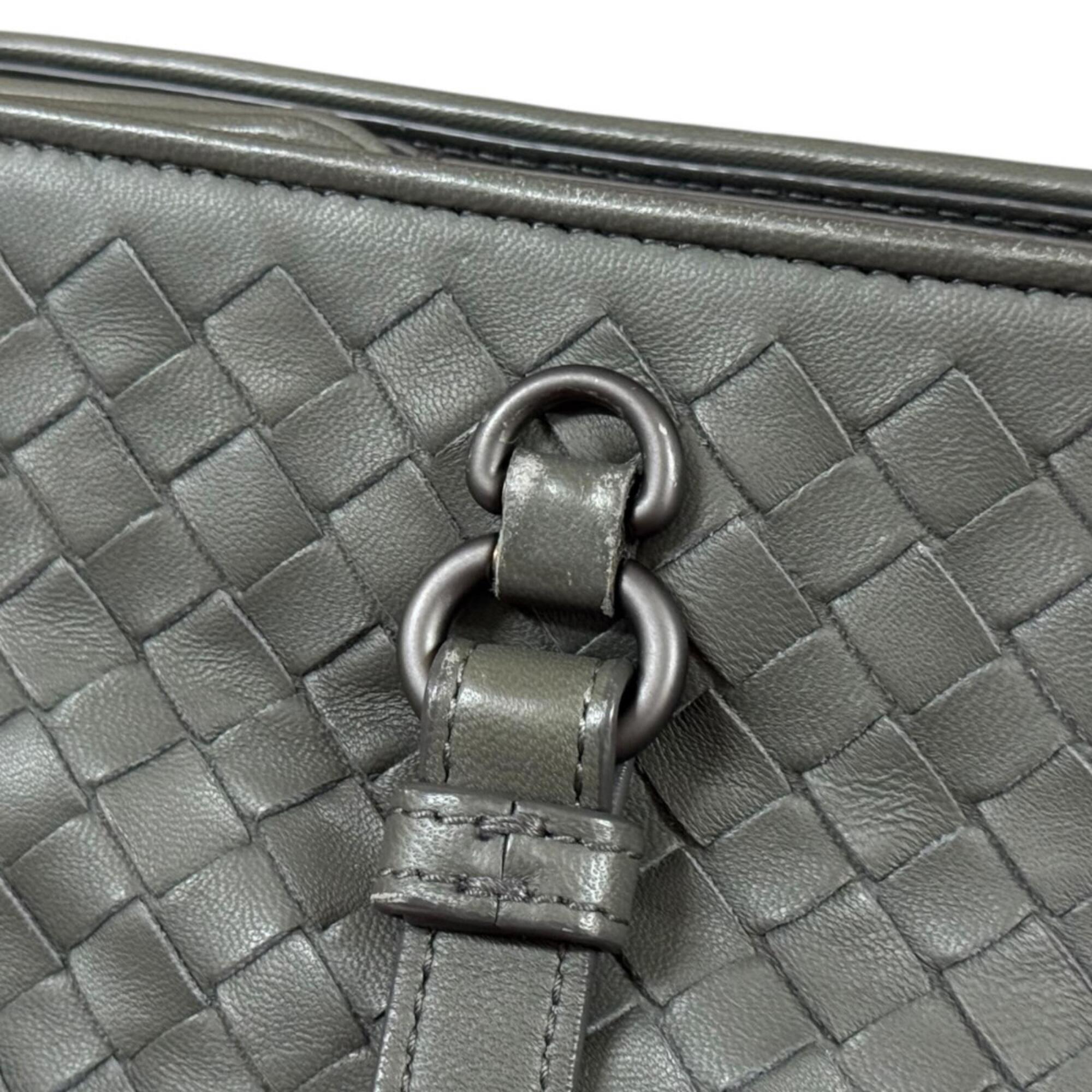 Bottega Veneta Intrecciato Gray Leather Handbag Shoulder Bag (Pre-Owned)