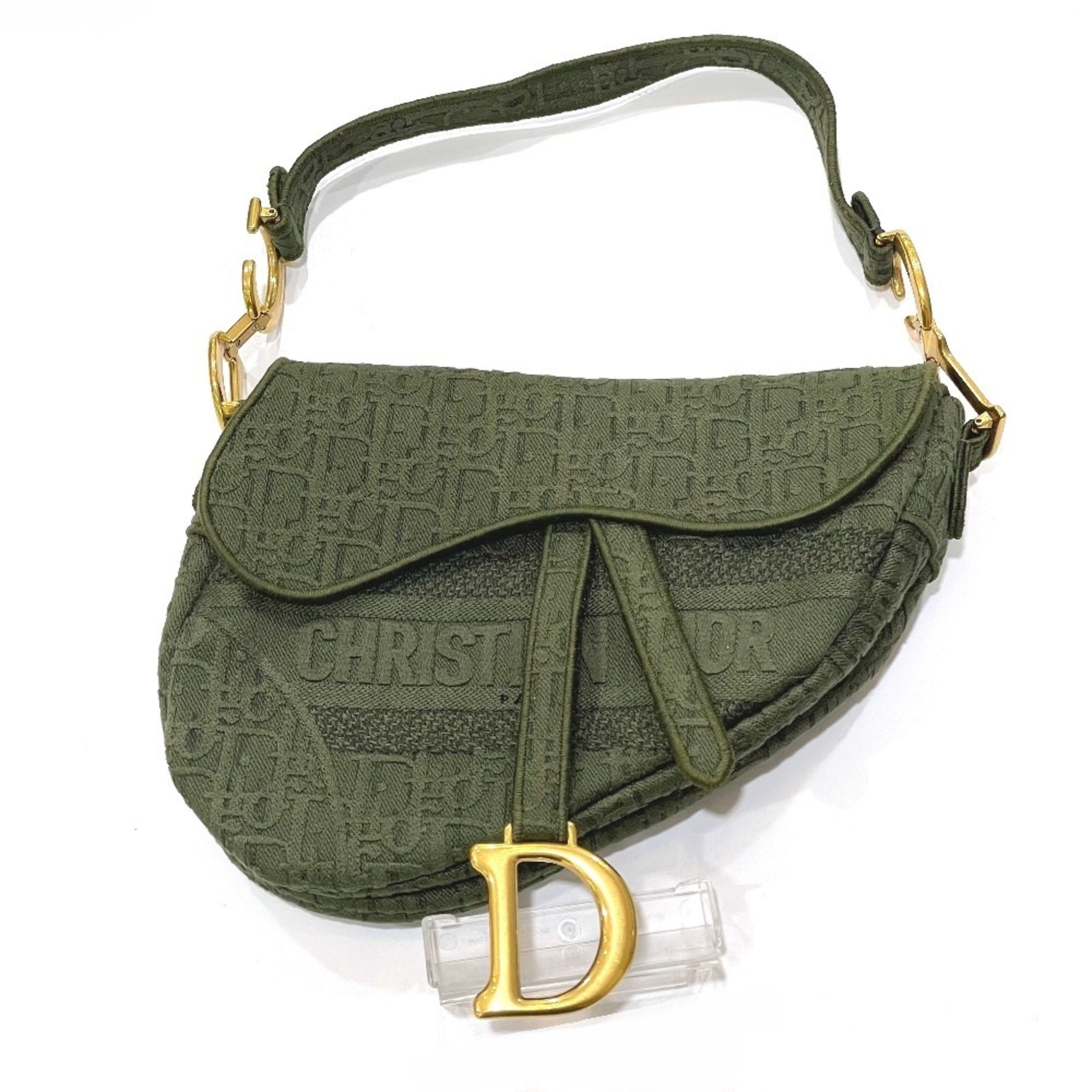 Christian Dior Khaki Canvas Handbag Saddle Bag (Pre-Owned)