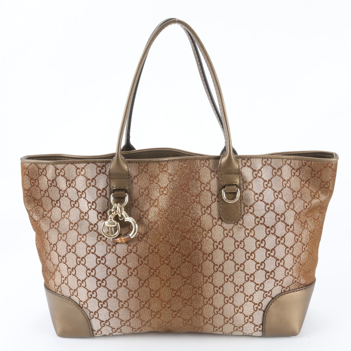 Gucci Brown Leather Canvas Handbag Shoulder Bag Tote Bag (Pre-Owned)