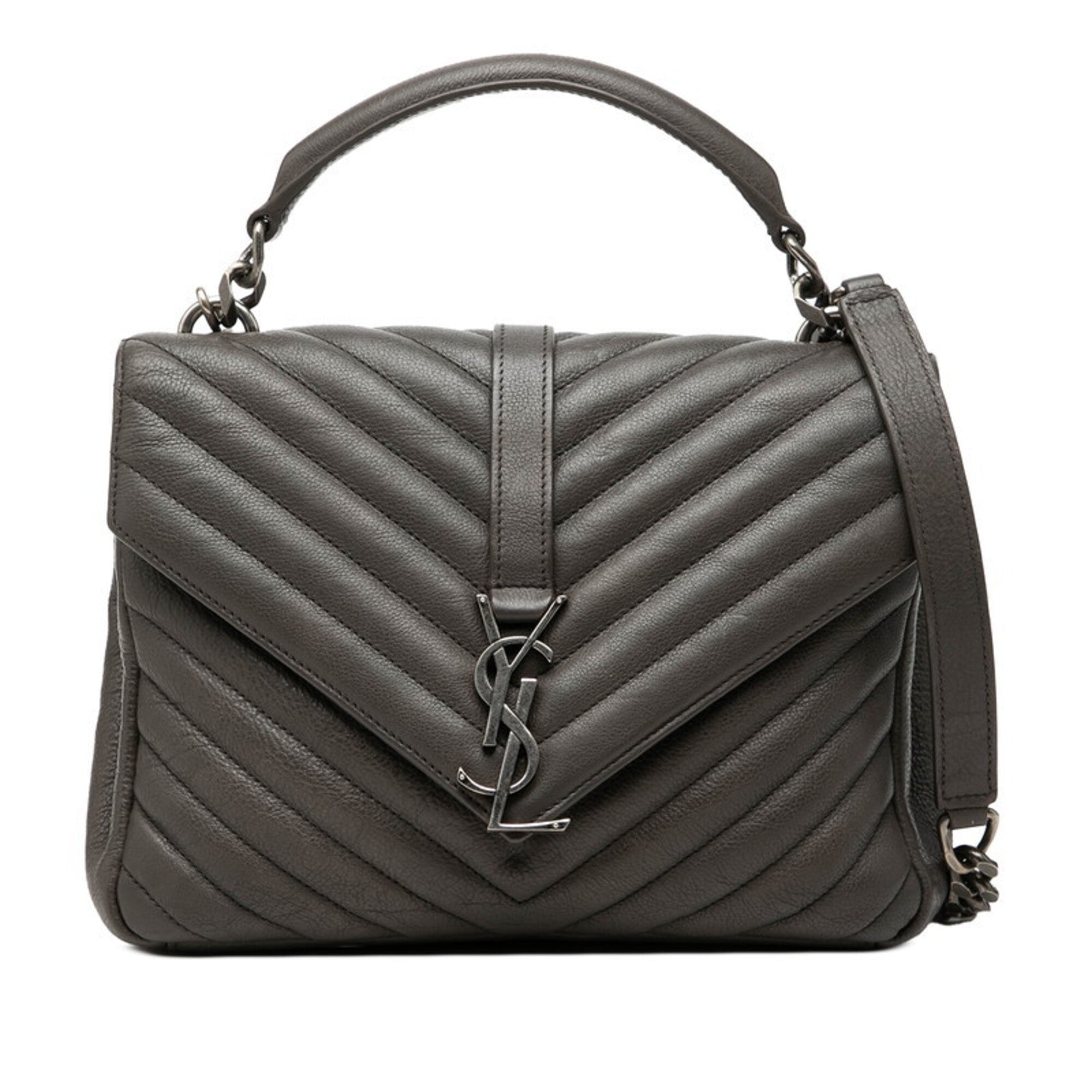 Saint Laurent Gray Leather Handbag Shoulder Bag (Pre-Owned)