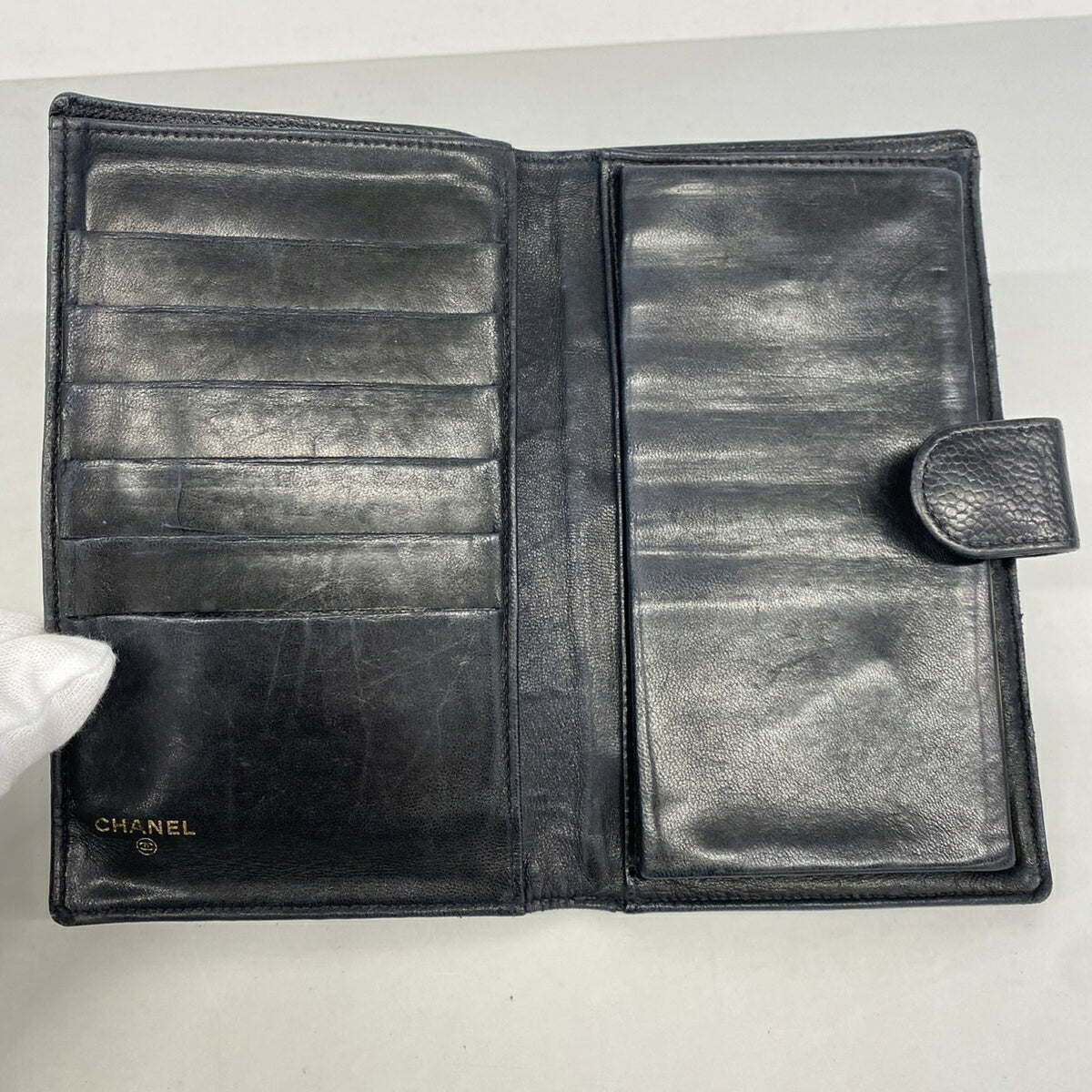 Chanel Black Grained Calfskin Long Wallet (Bi-Fold) (Pre-Owned)