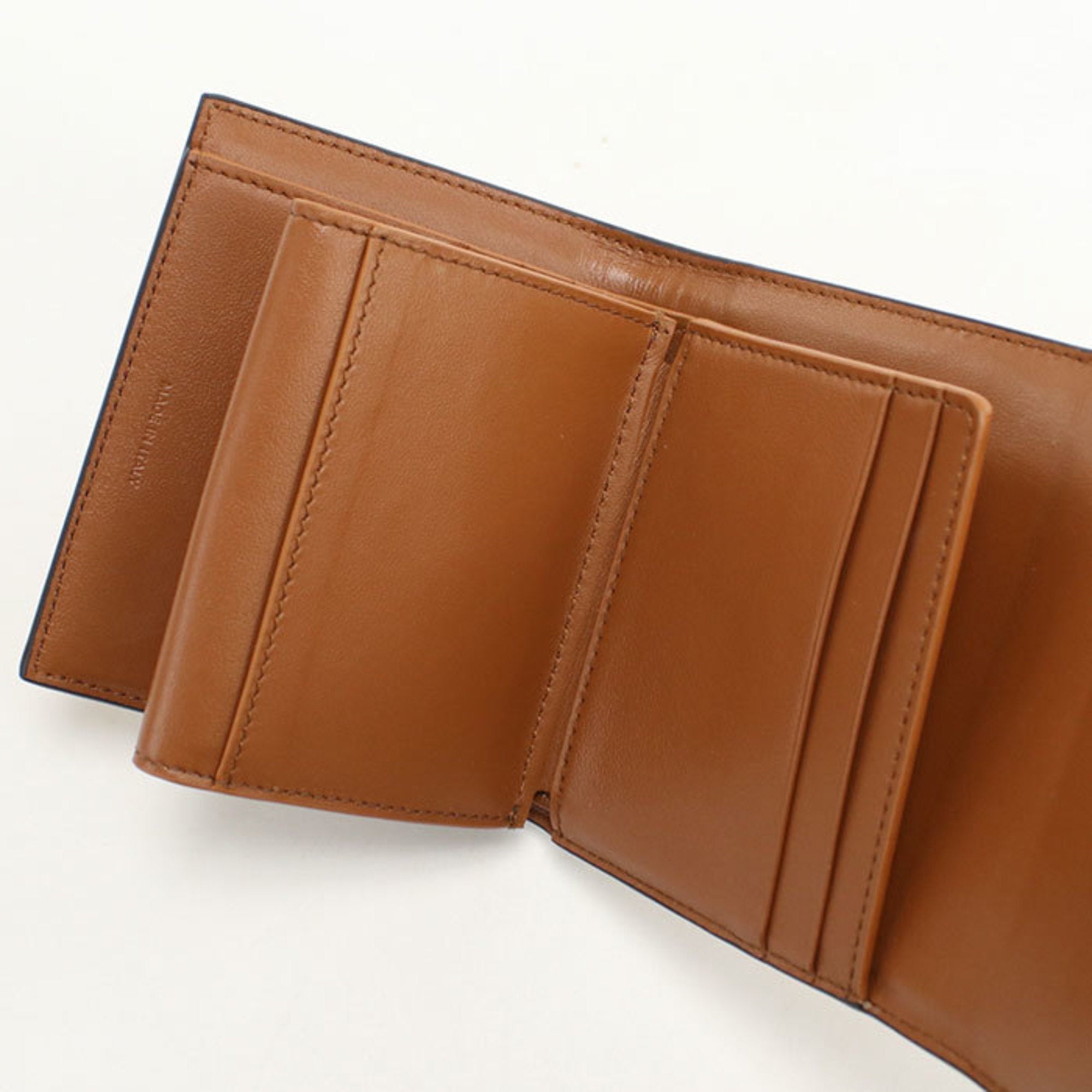 Celine Beige Leather Raffia Wallet (Tri-Fold) (Pre-Owned)