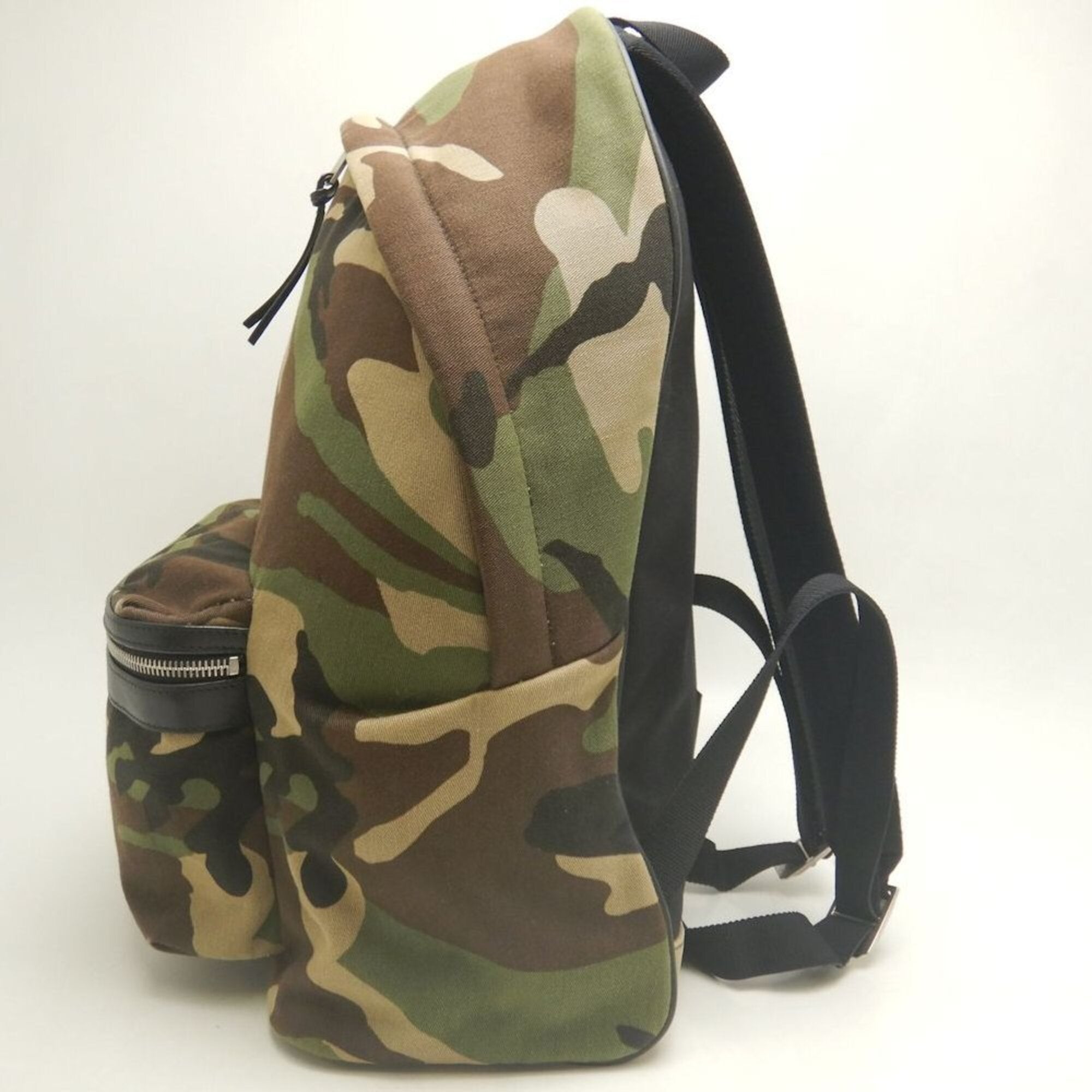 Yves Saint Laurent Camouflage Khaki Canvas Leather Backpack (Pre-Owned)