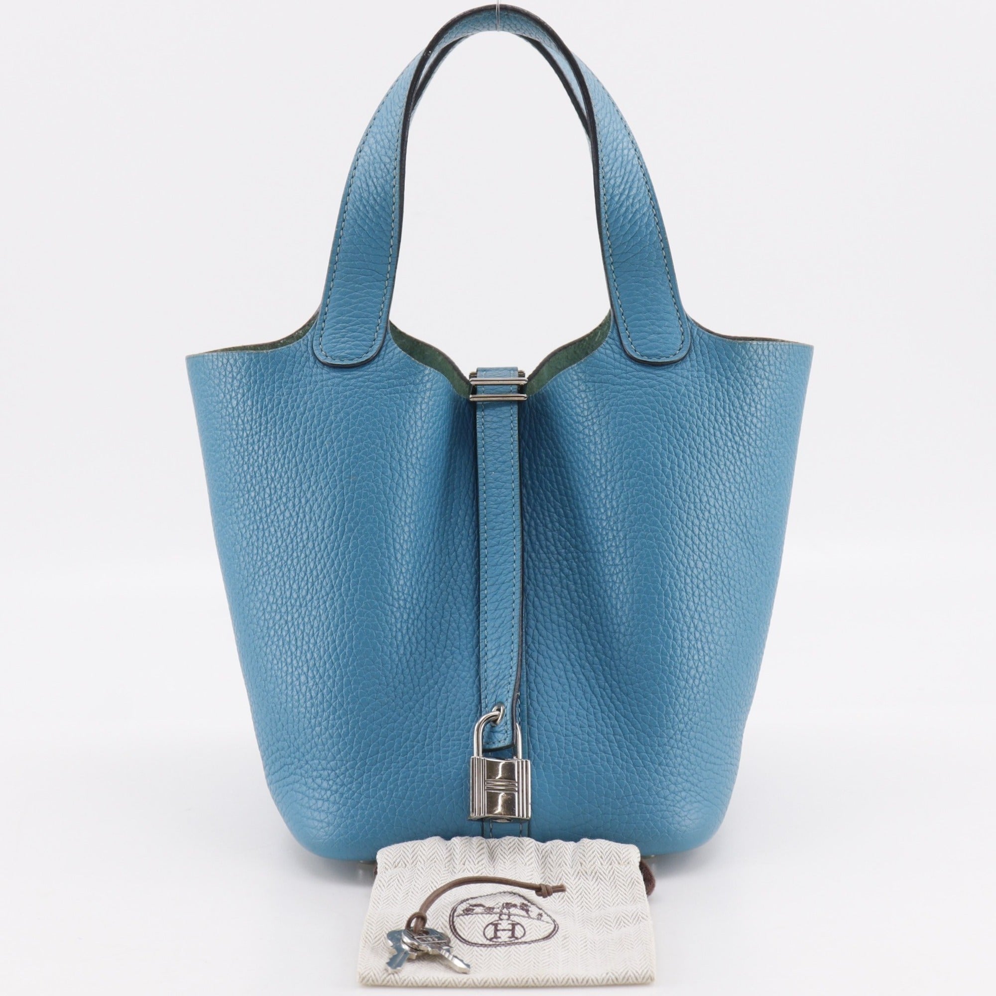 Hermes Blue Green Taurillon Clemence Leather Handbag (Pre-Owned)