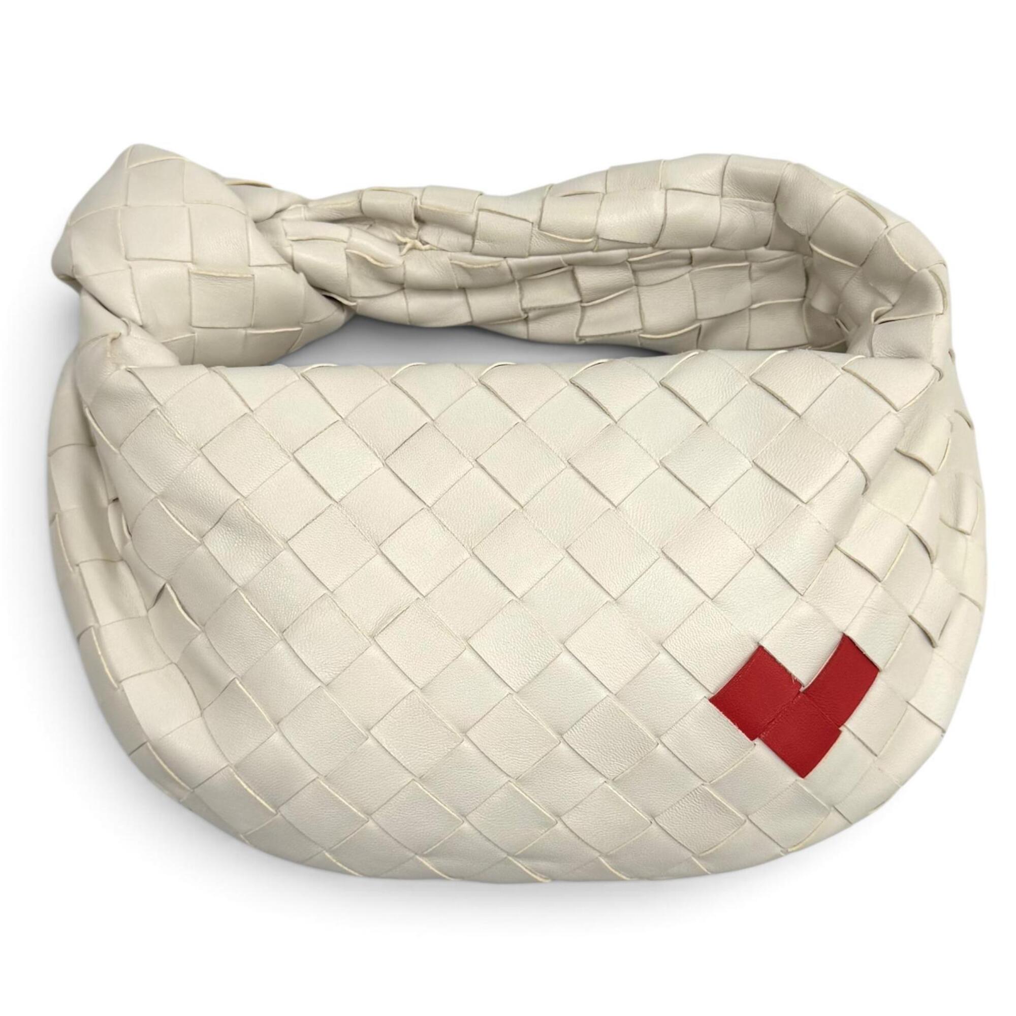 Bottega Veneta Red Color White Leather Handbag (Pre-Owned)
