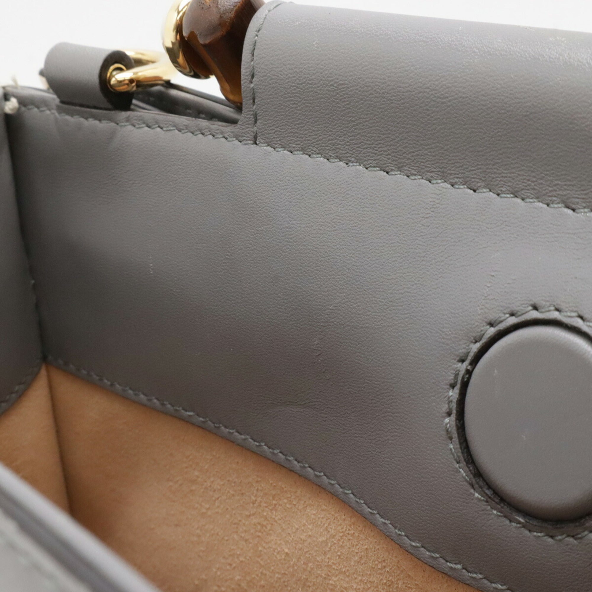 Gucci Gray Off-White Bamboo Leather Handbag Shoulder Bag (Pre-Owned)