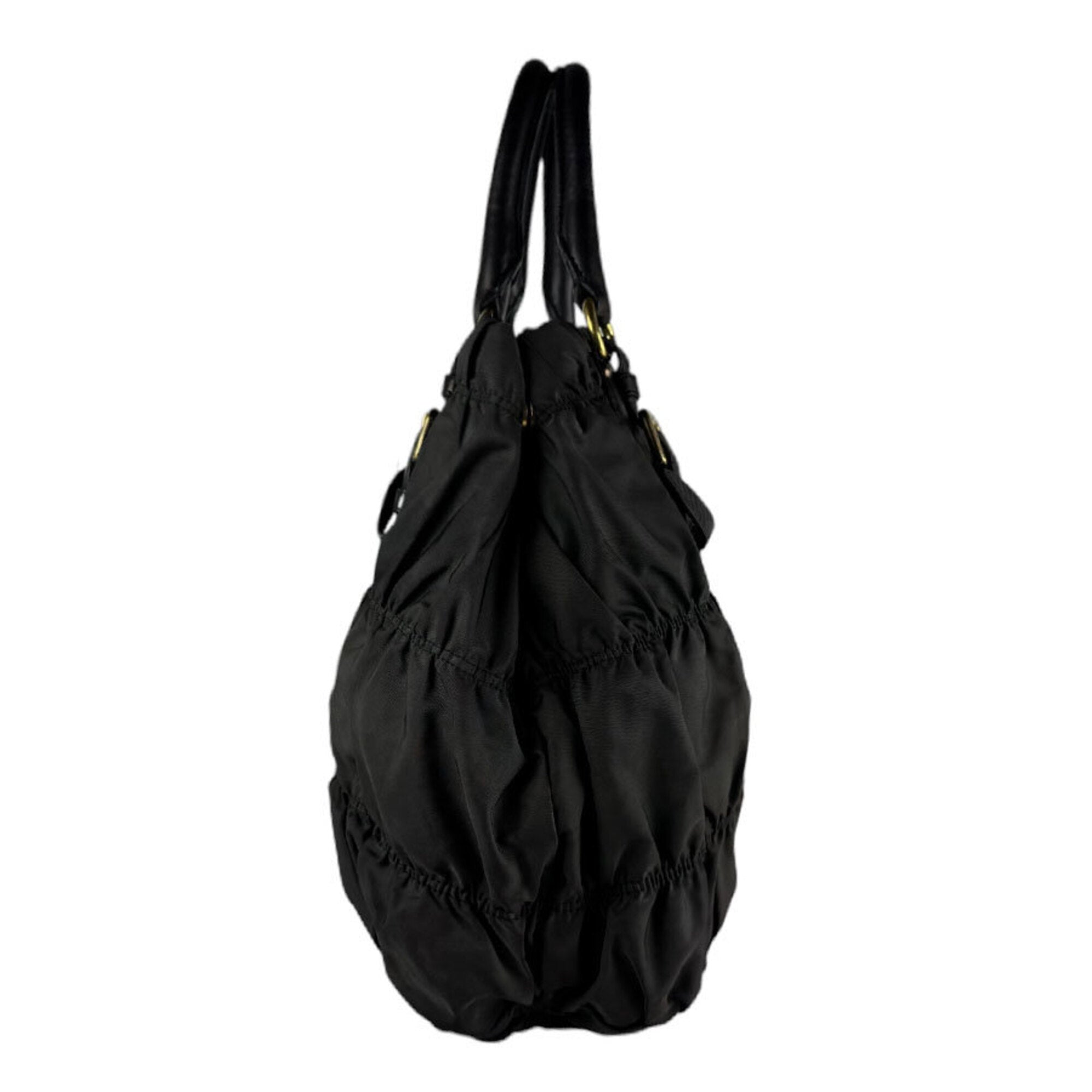 Prada Black Green Nylon Leather Handbag Shoulder Bag (Pre-Owned)