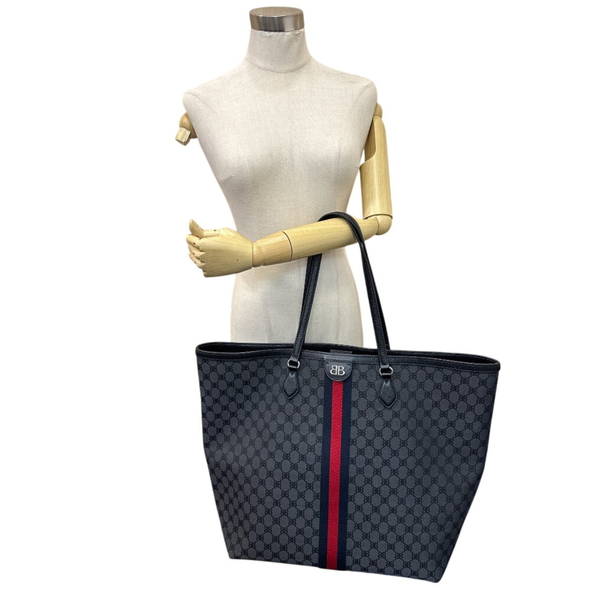 Gucci Black Canvas Leather Tote Bag (Pre-Owned)
