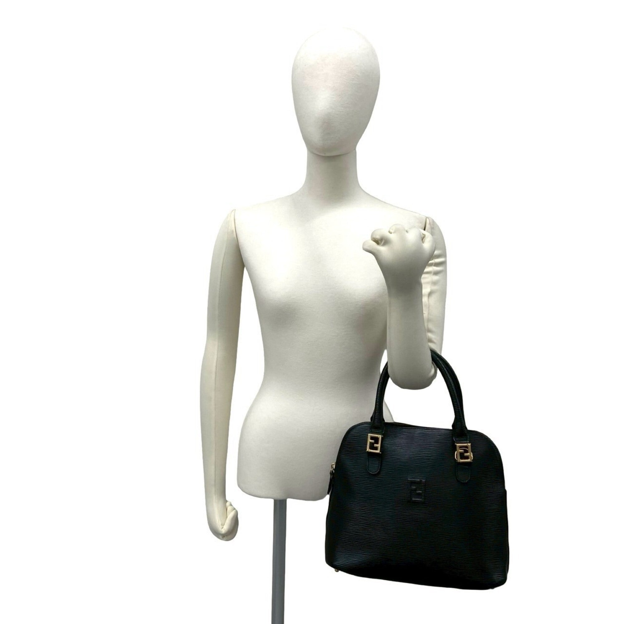 Fendi Black Leather Handbag Tote Bag (Pre-Owned)