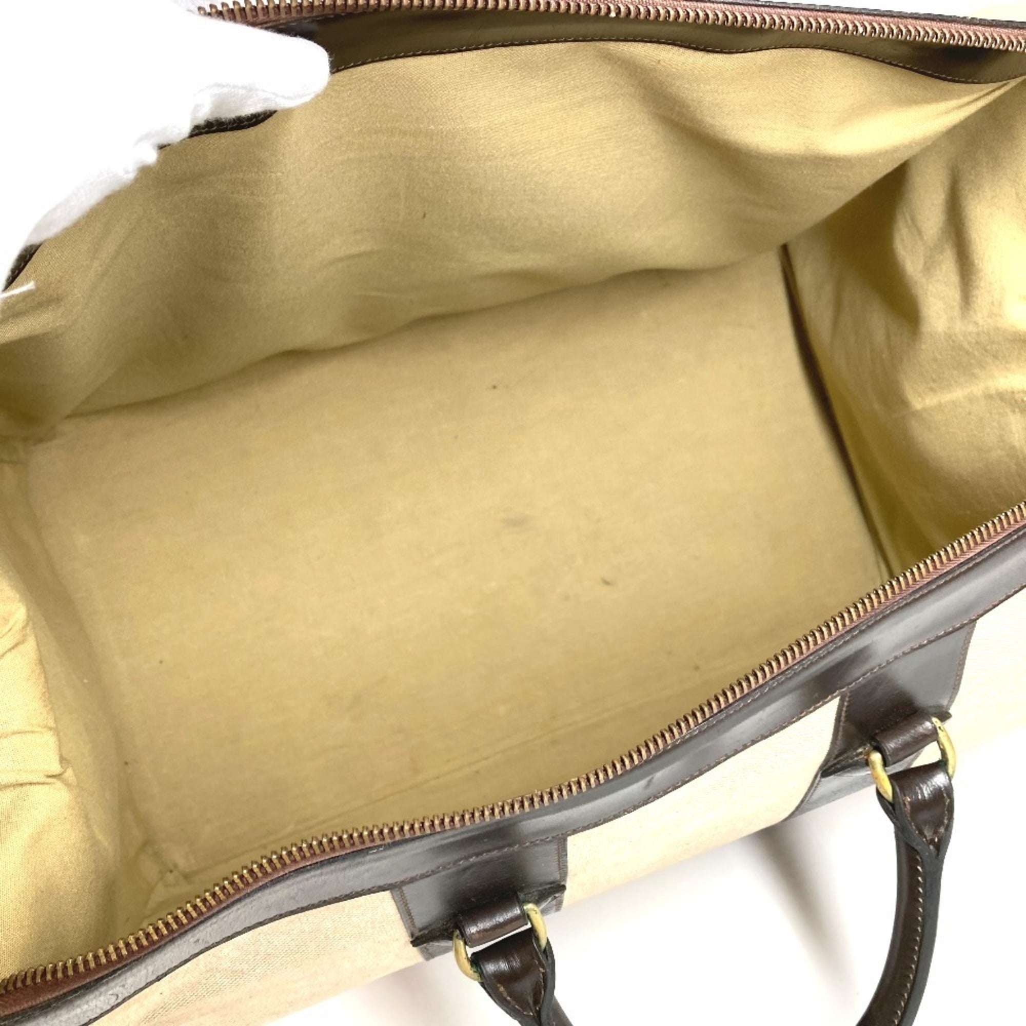 Hermes Beige Dark Brown Leather Canvas Boston Bag (Pre-Owned)