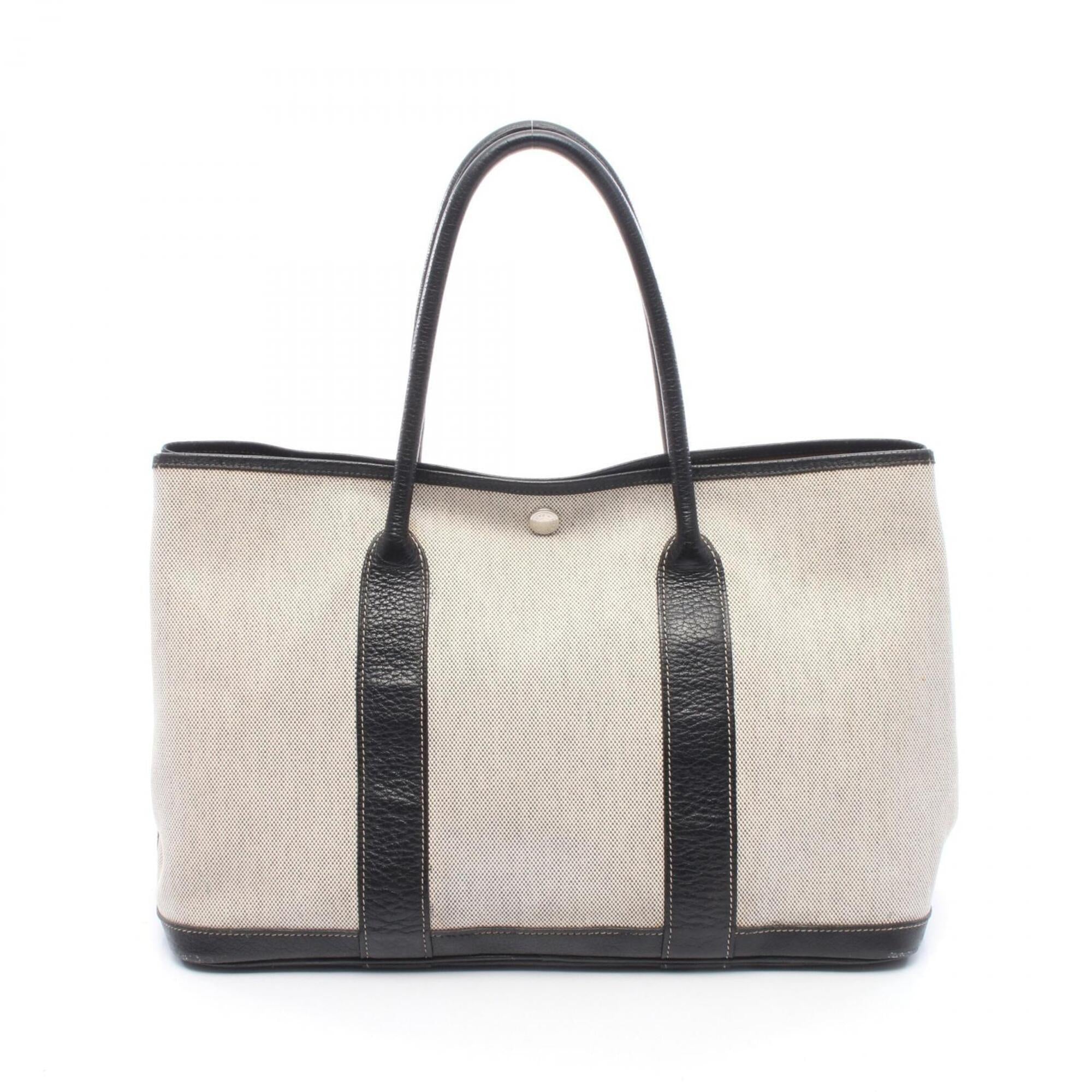 Hermes Black Gray Toile H Buffalo Leather Handbag Tote Bag (Pre-Owned)