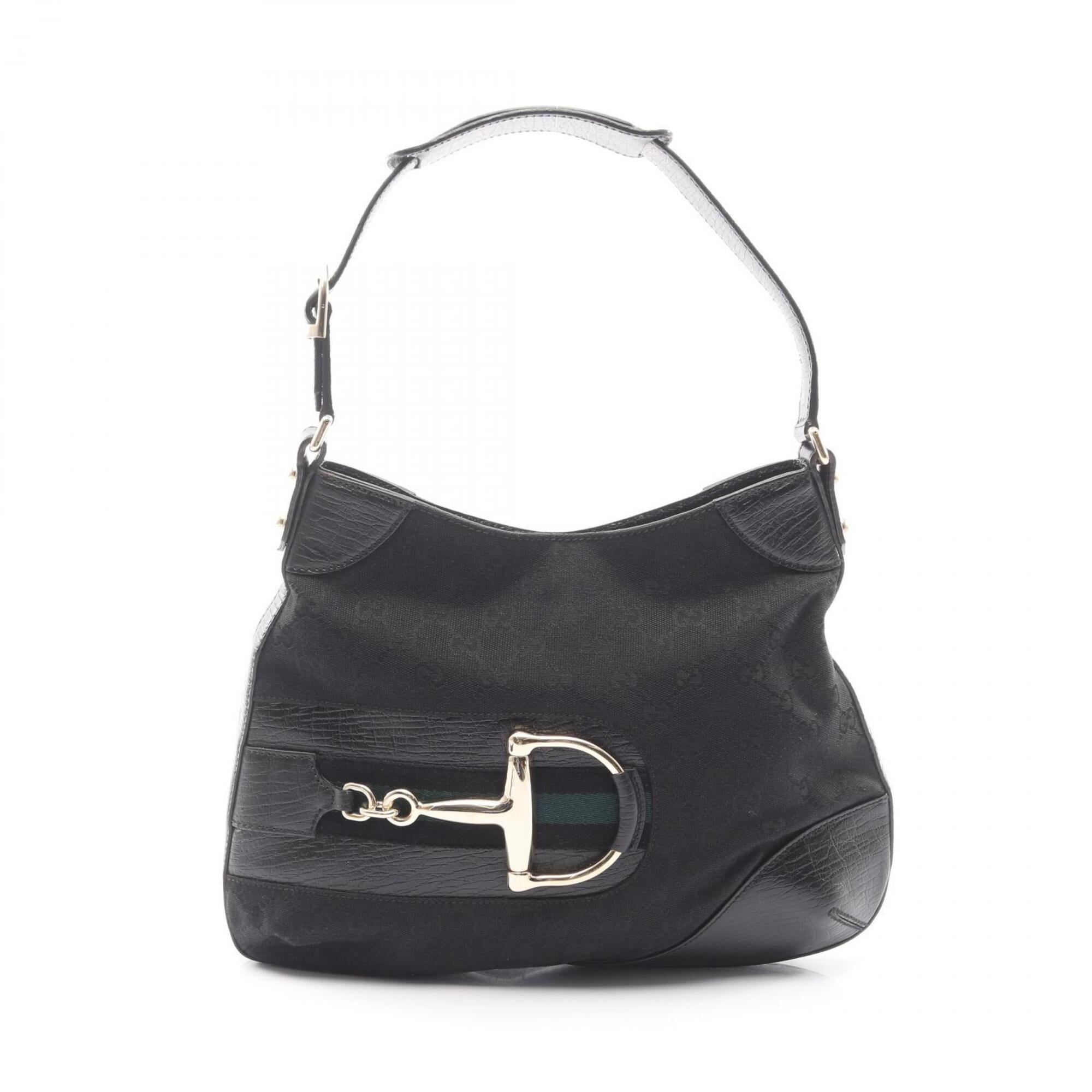 Gucci Black Canvas Leather Handbag Shoulder Bag (Pre-Owned)