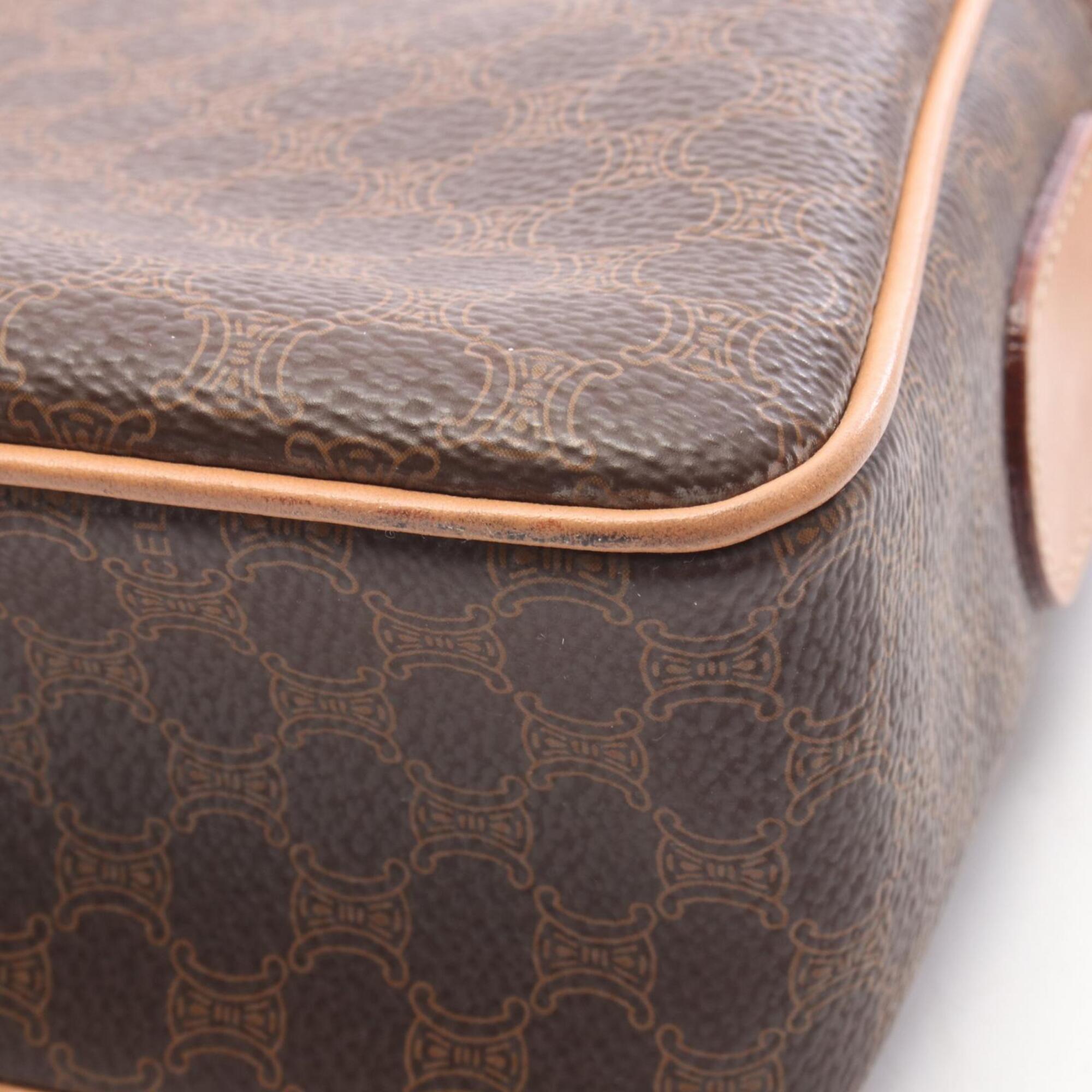 Celine Brown Coated Canvas Leather Handbag Shoulder Bag (Pre-Owned)