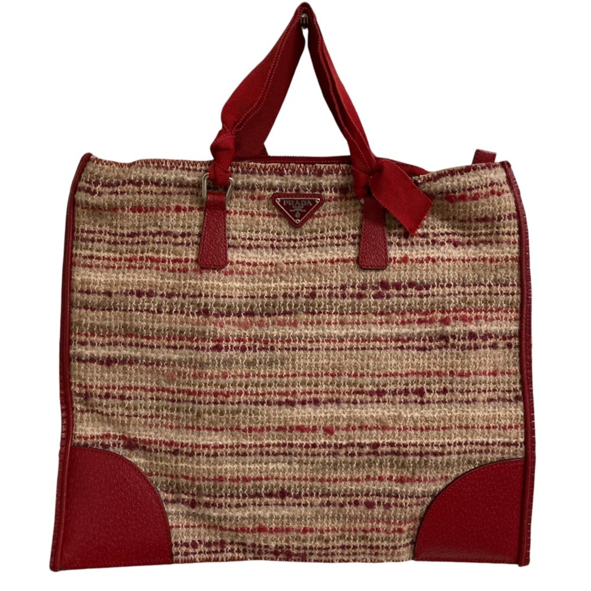 Prada Red Color Tweed Handbag (Pre-Owned)