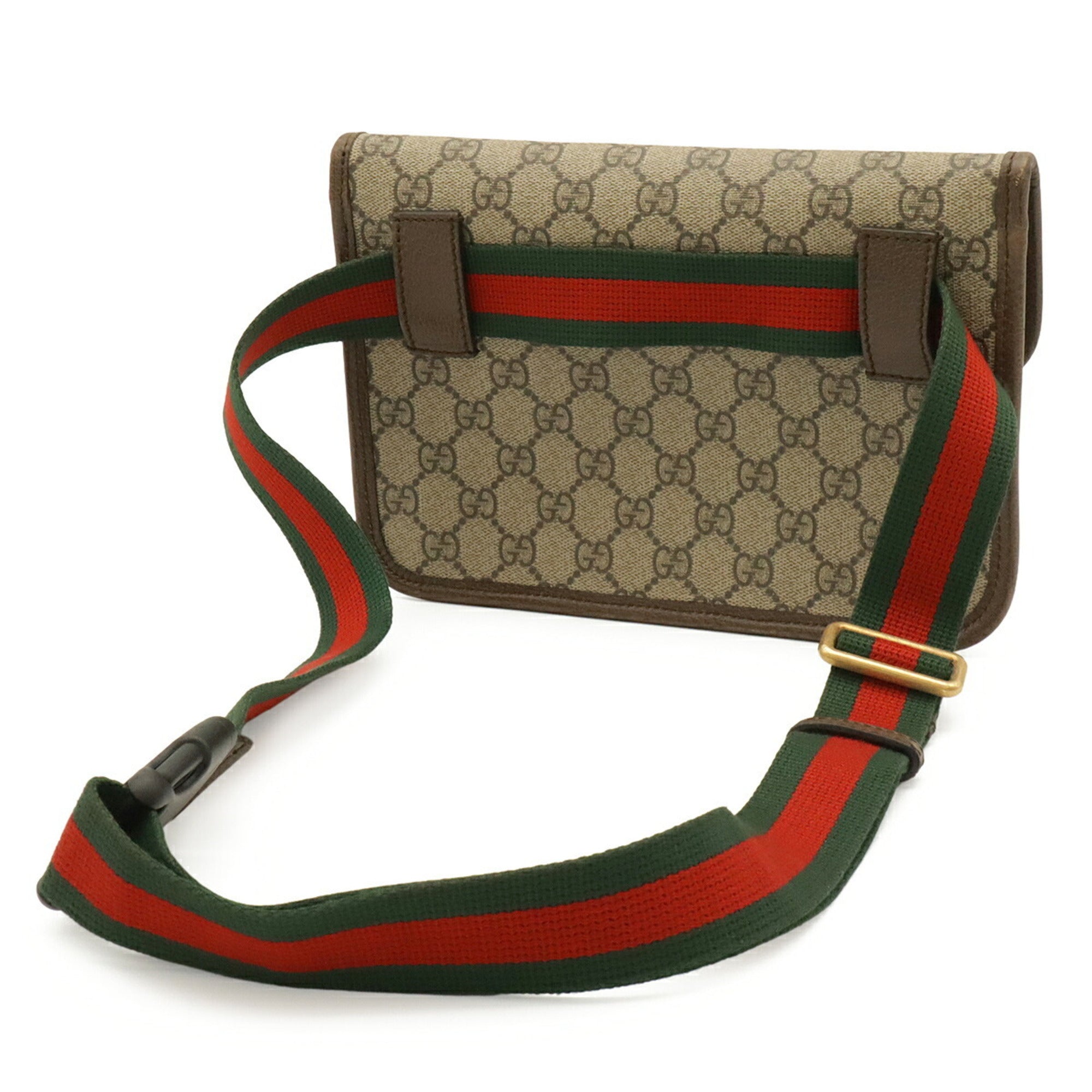 Gucci Sherry Line Beige Brown Green Khaki Red Color Gg Supreme Canvas Pvc Coated Canvas Leather Fanny Pack Sling Bag (Pre-Owned)