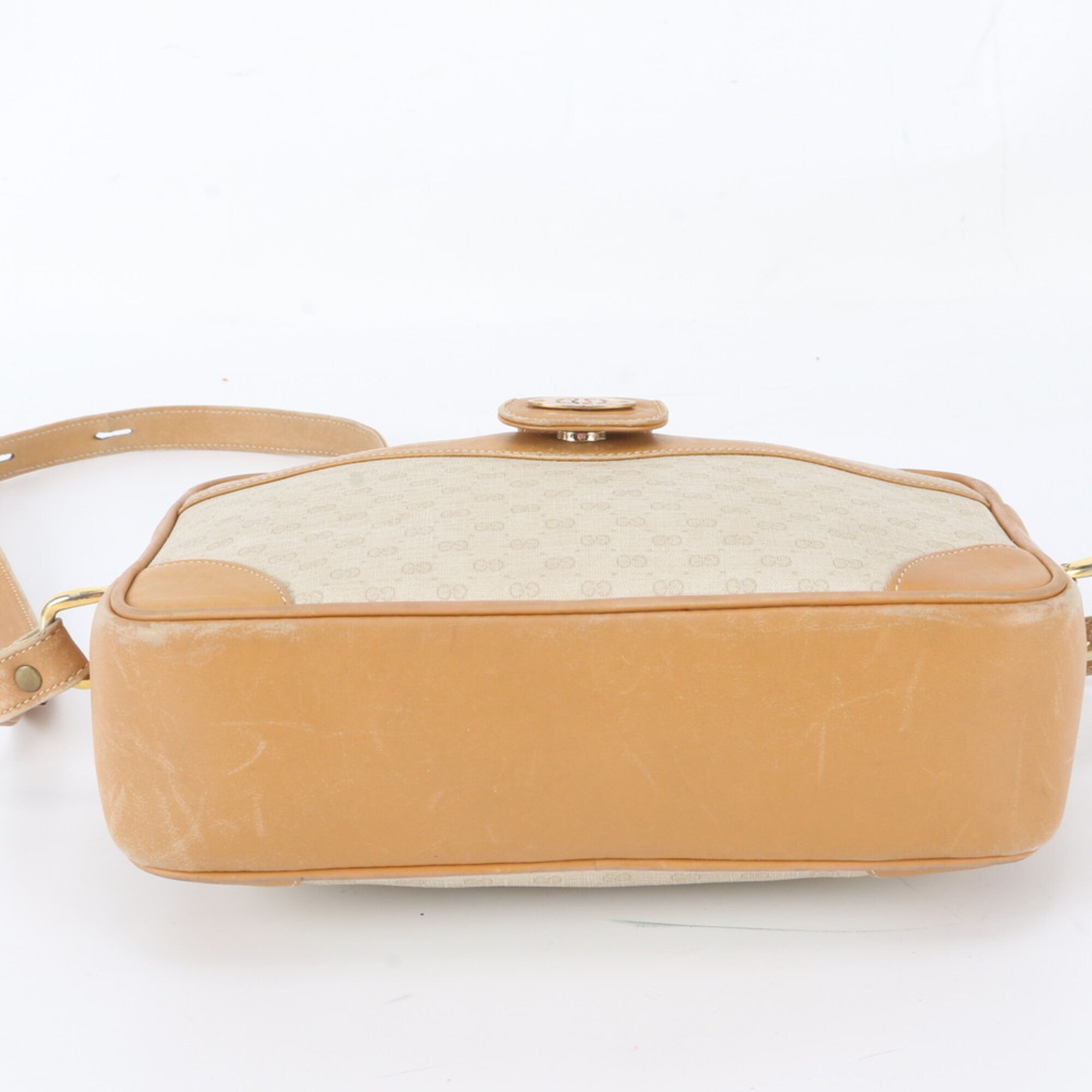 Gucci Beige Brown Leather Coated Canvas Crossbody Bag Shoulder Bag (Pre-Owned)