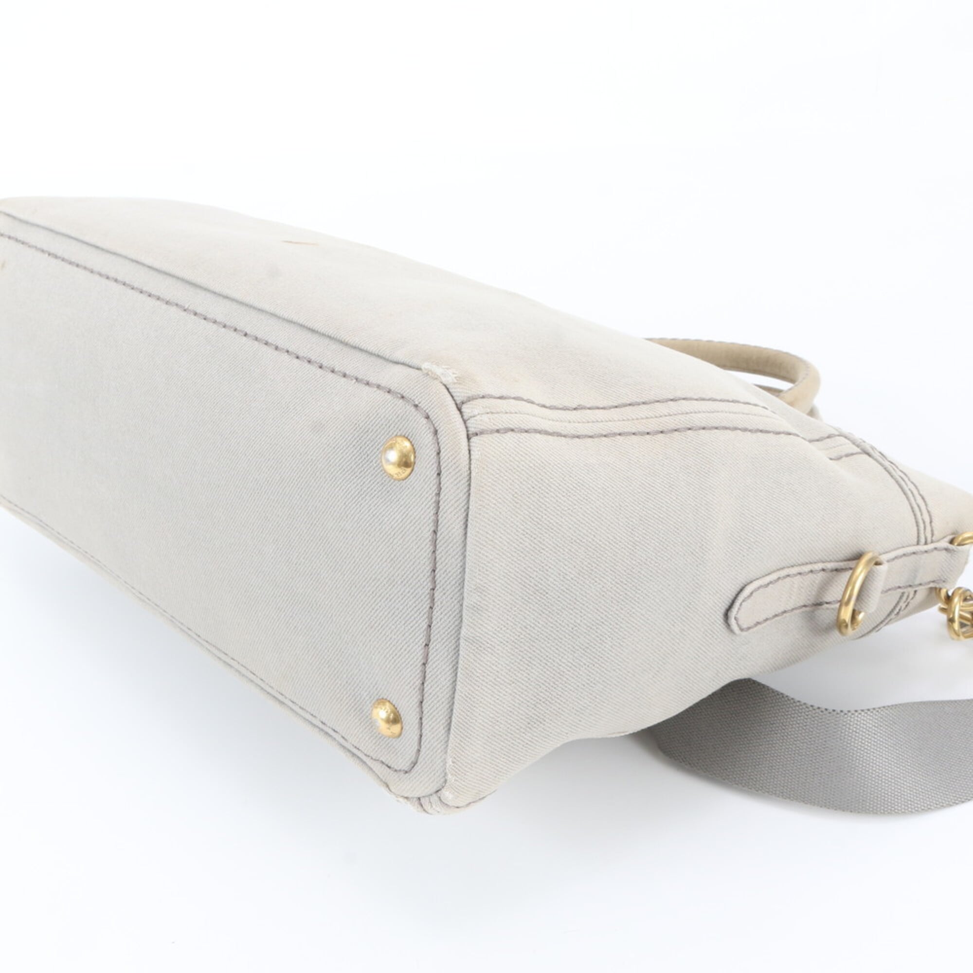Prada Grayish Leather Canvas Shoulder Bag (Pre-Owned)