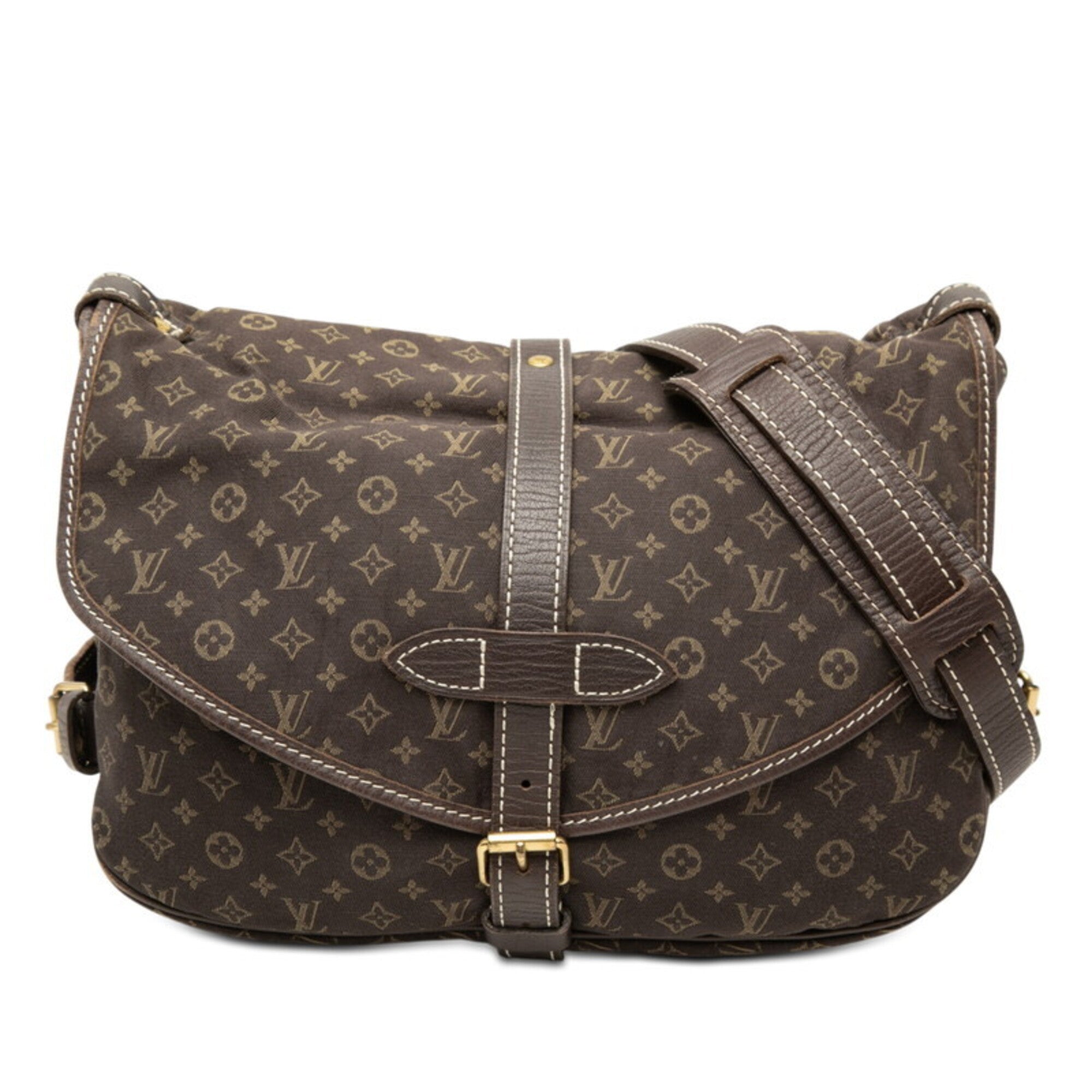 Louis Vuitton Dark Brown Canvas Leather Shoulder Bag (Pre-Owned)