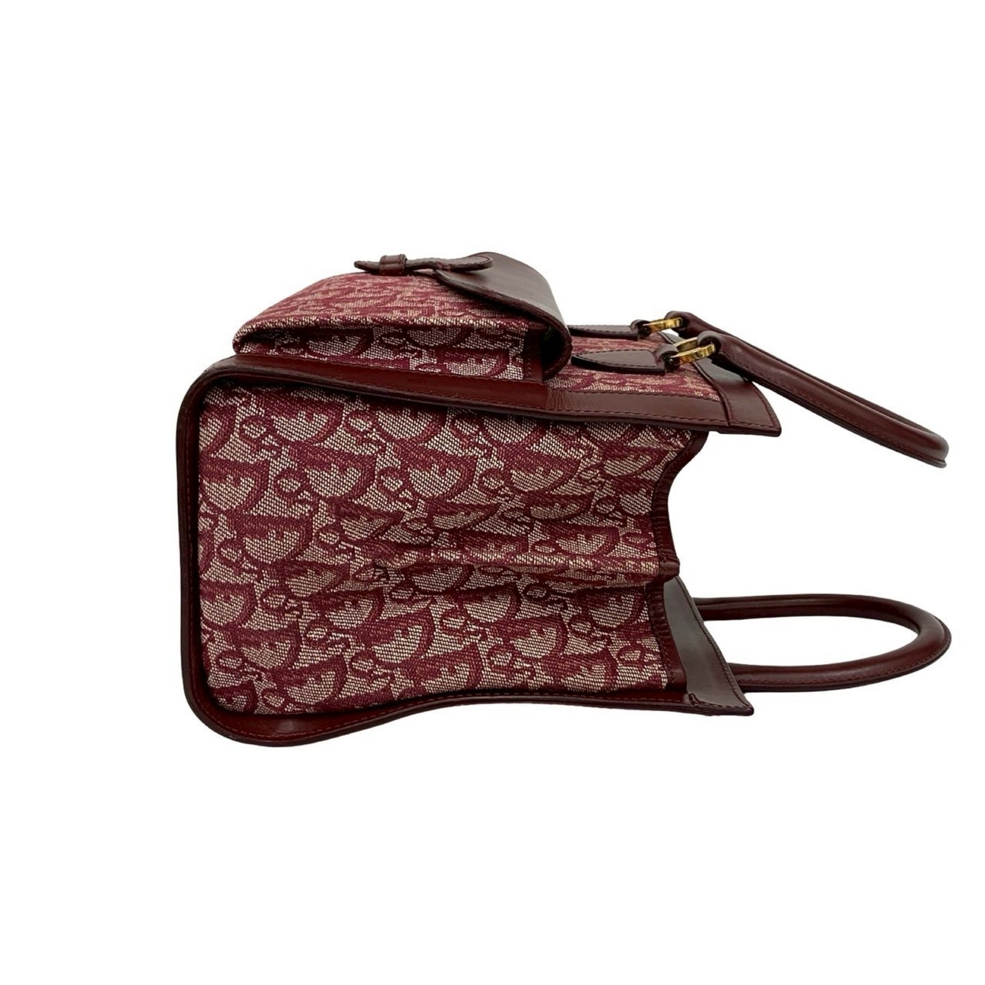 Christian Dior Red Color Wine Canvas Leather Handbag Tote Bag (Pre-Owned)
