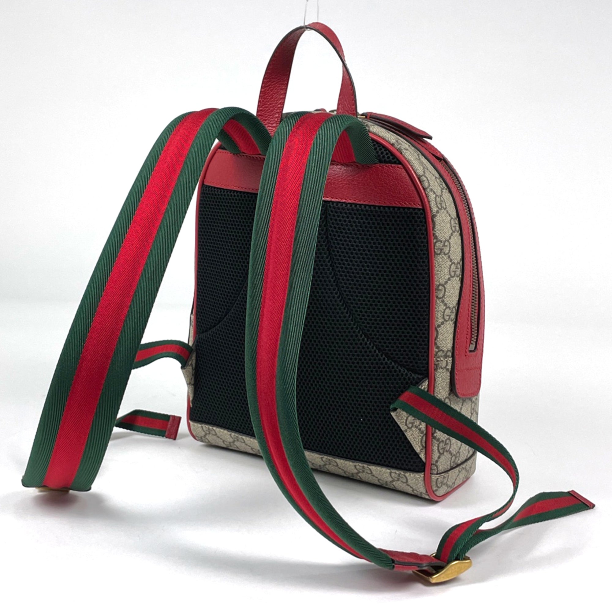 Gucci Sherry Line Brown Pink Red Color Coated Canvas Leather Backpack (Pre-Owned)