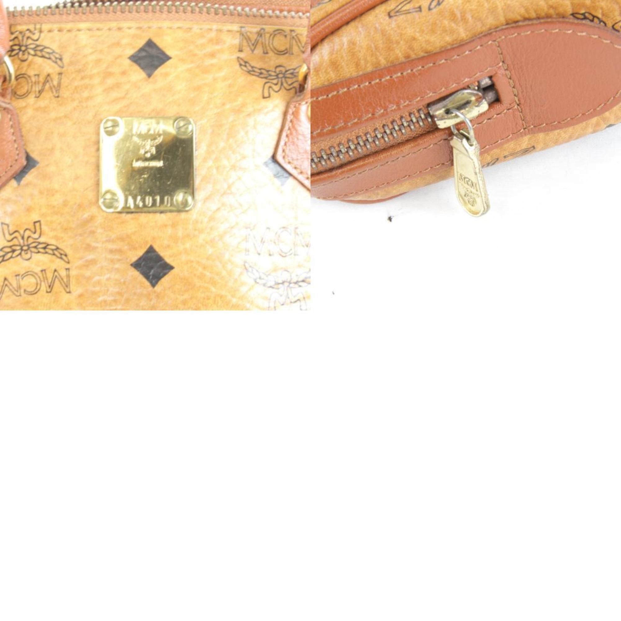 Mcm Visetos Brown Leather Boston Bag (Pre-Owned)