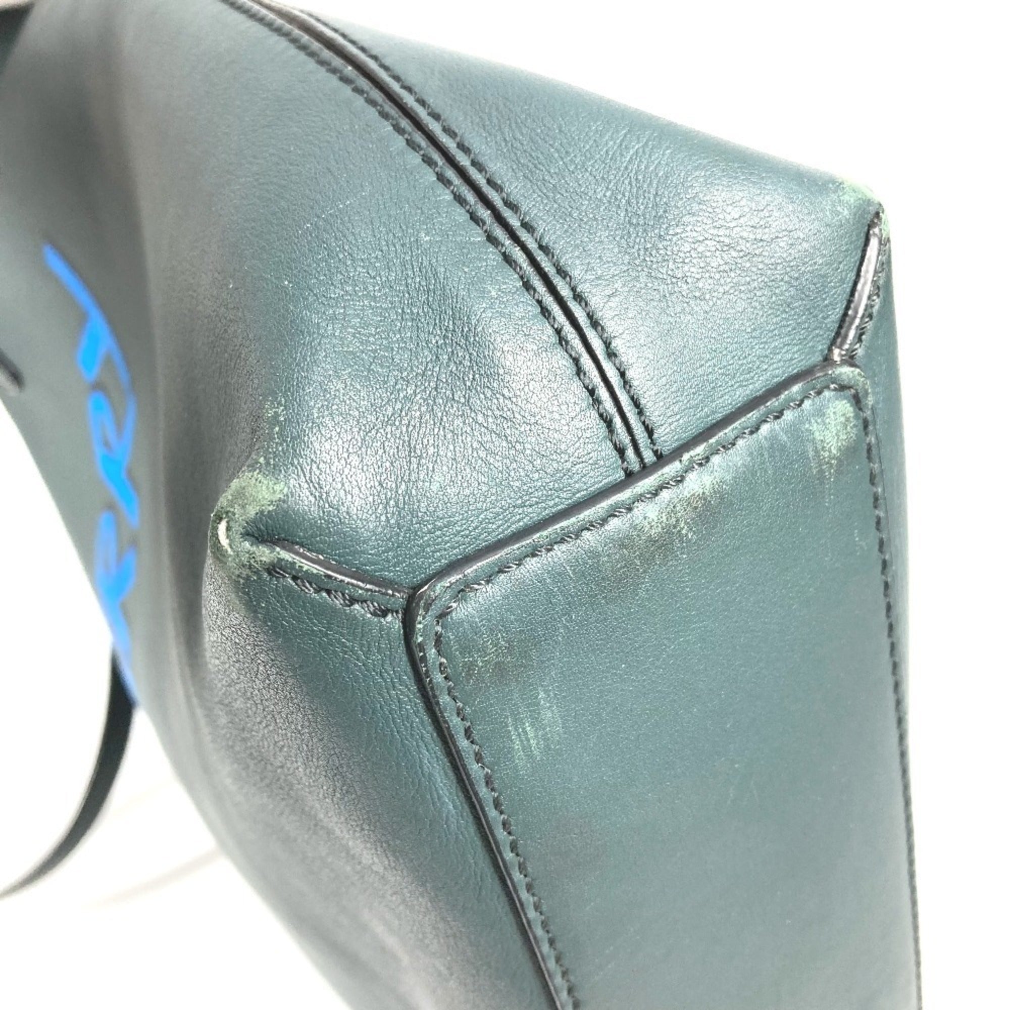 Burberry Blue Khaki Leather Shoulder Bag Tote Bag (Pre-Owned)